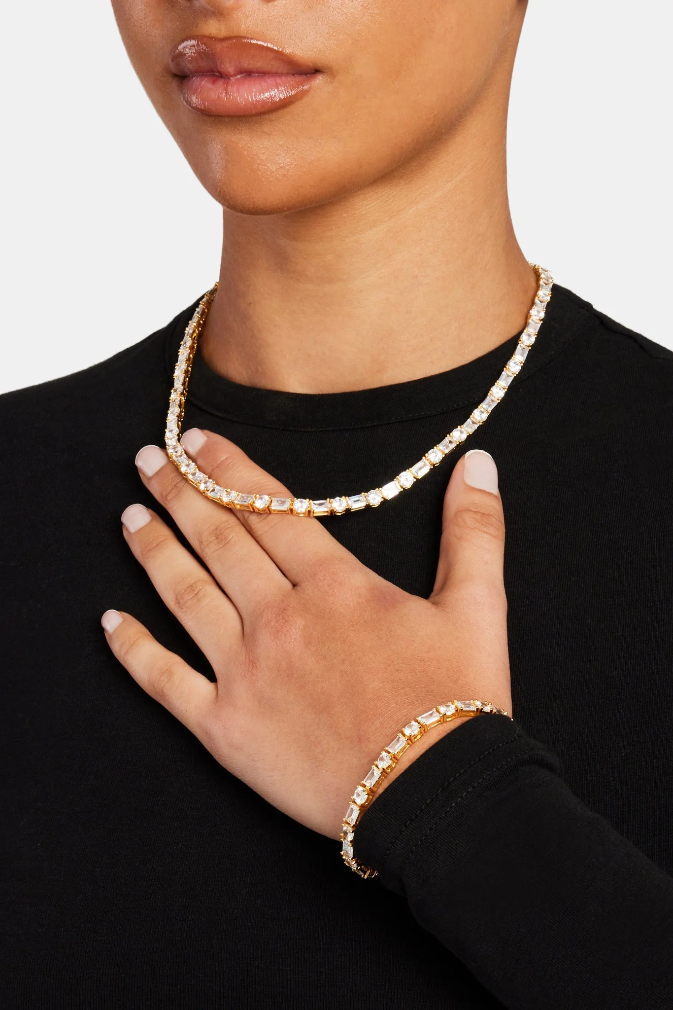 Round & Rectangular Tennis Chain - Gold 5mm - Image 4