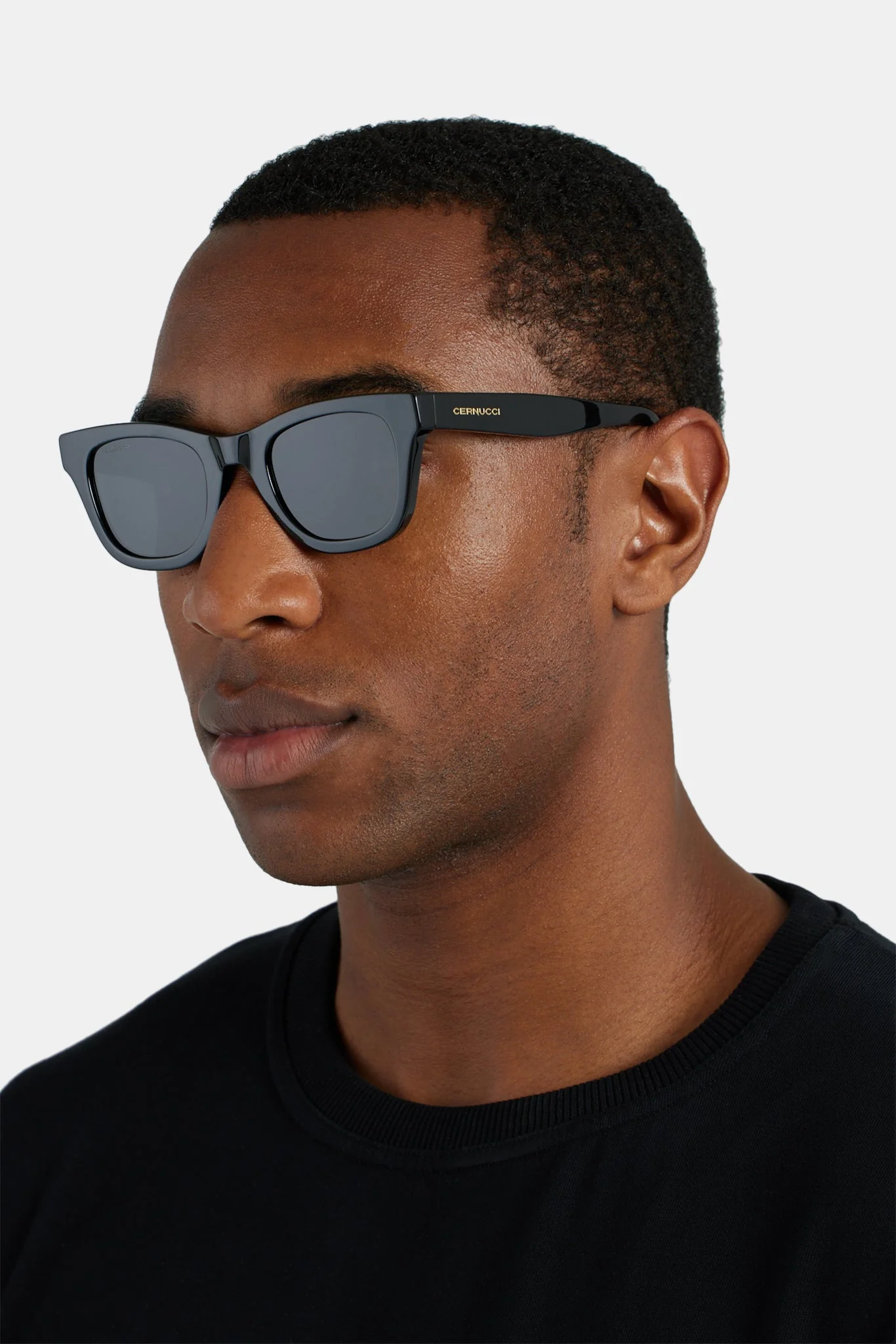 Rounded Square Acetate Frame Sunglasses - Black - Image 2