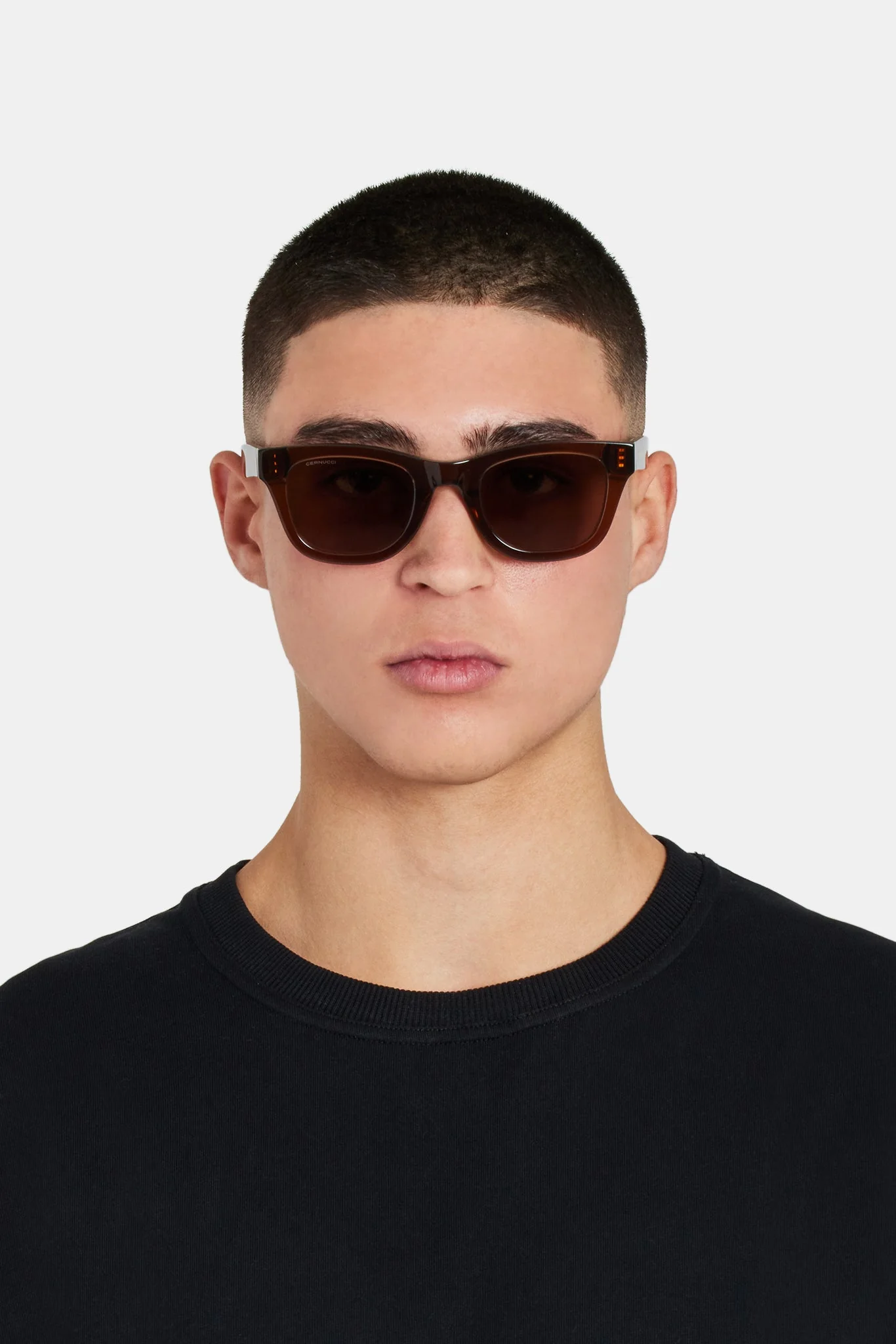 Rounded Square Acetate Frame Sunglasses - Brown - Image 4