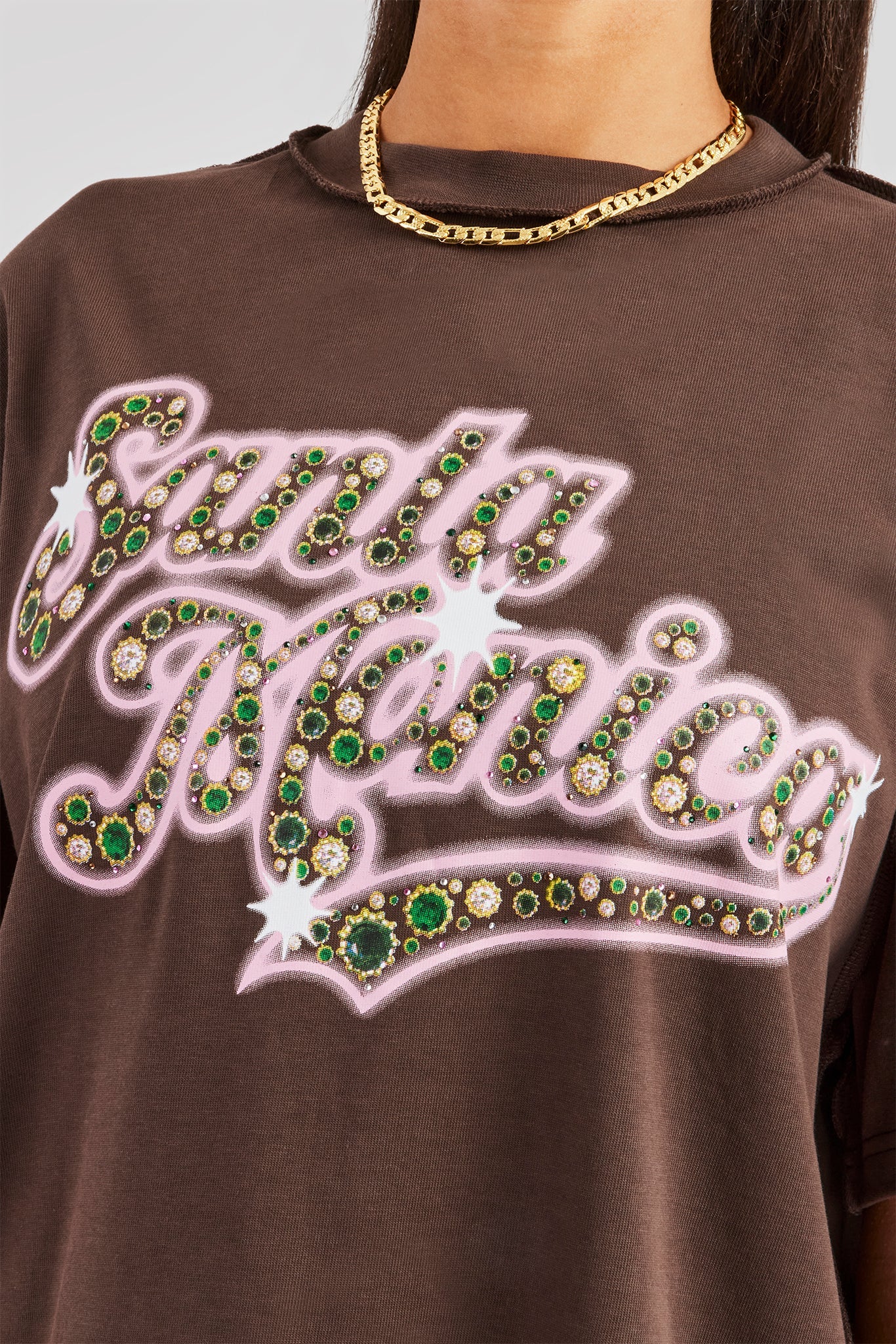 Santa Monica Rhinestone Oversized T-Shirt - Chocolate - Image 2