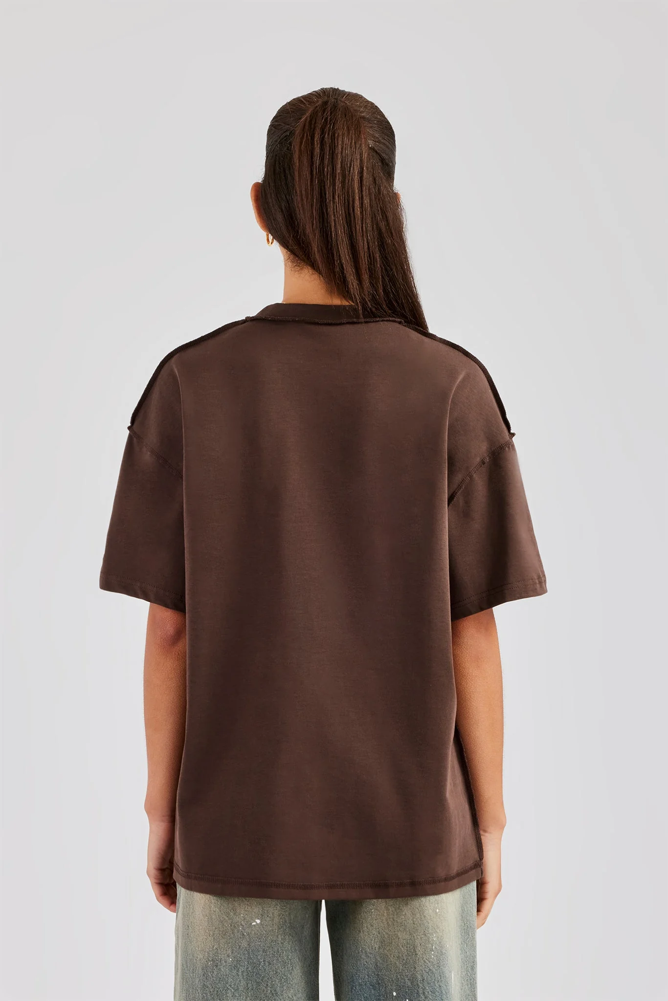 Santa Monica Rhinestone Oversized T-Shirt - Chocolate - Image 4