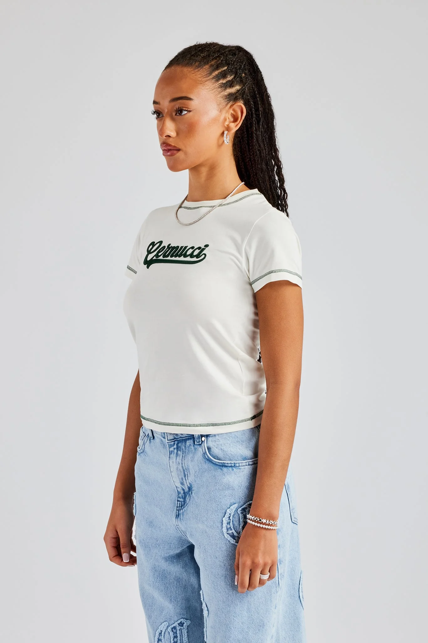 Script Contrast Stitch Baby Tee - Image 4