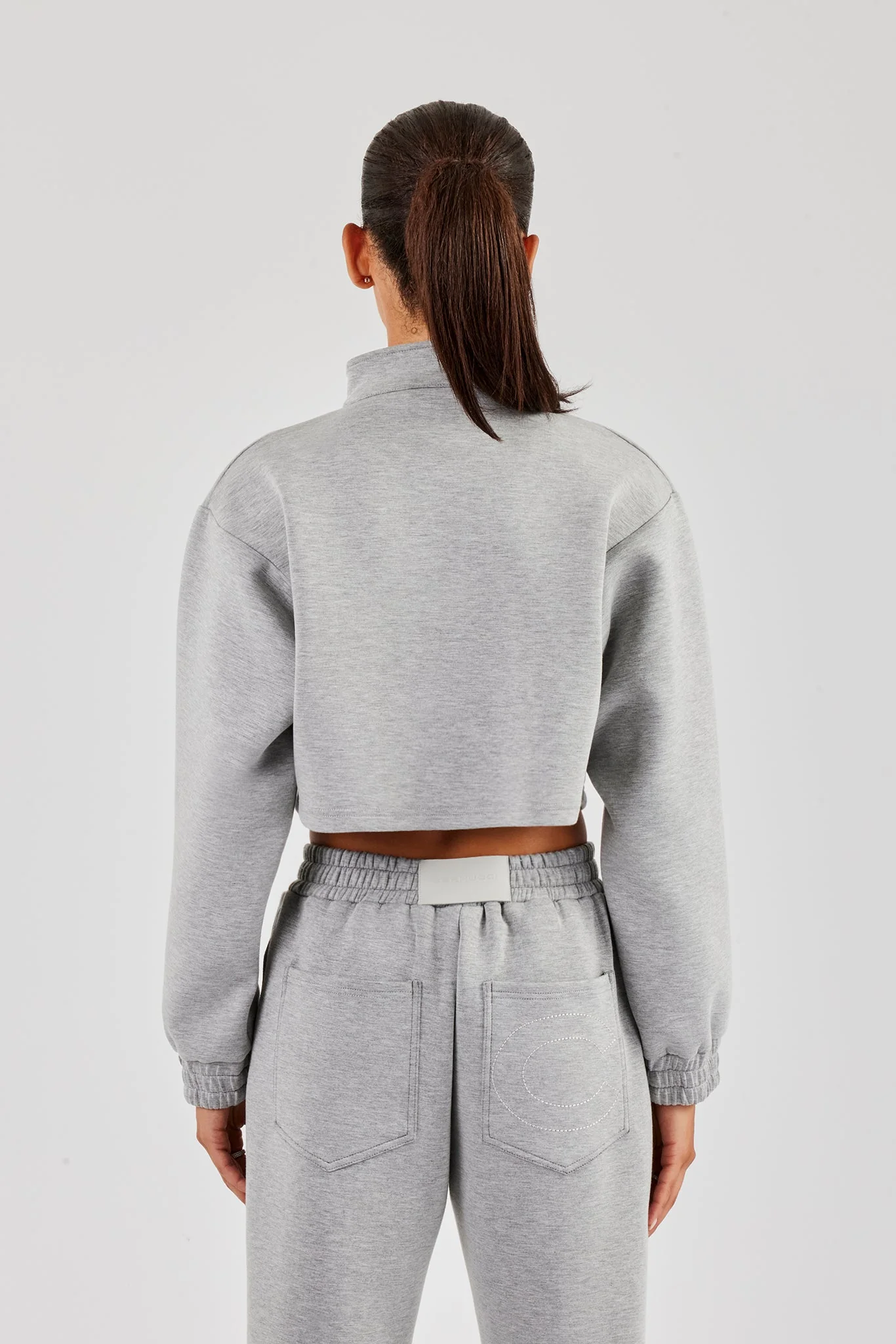 Scuba Funnel Neck Crop Jacket - Grey - Image 3