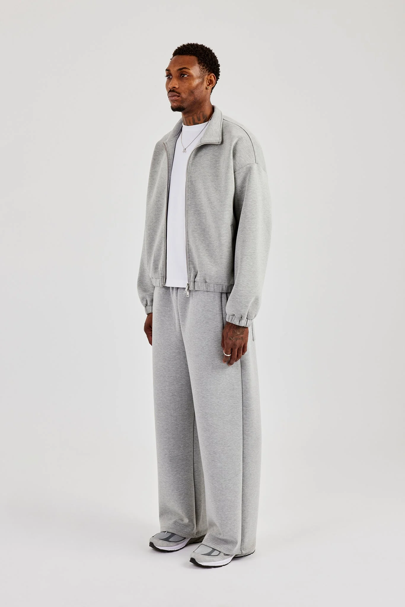 Scuba Funnel Neck Jacket & Wide Leg Jogger - Grey - Image 3