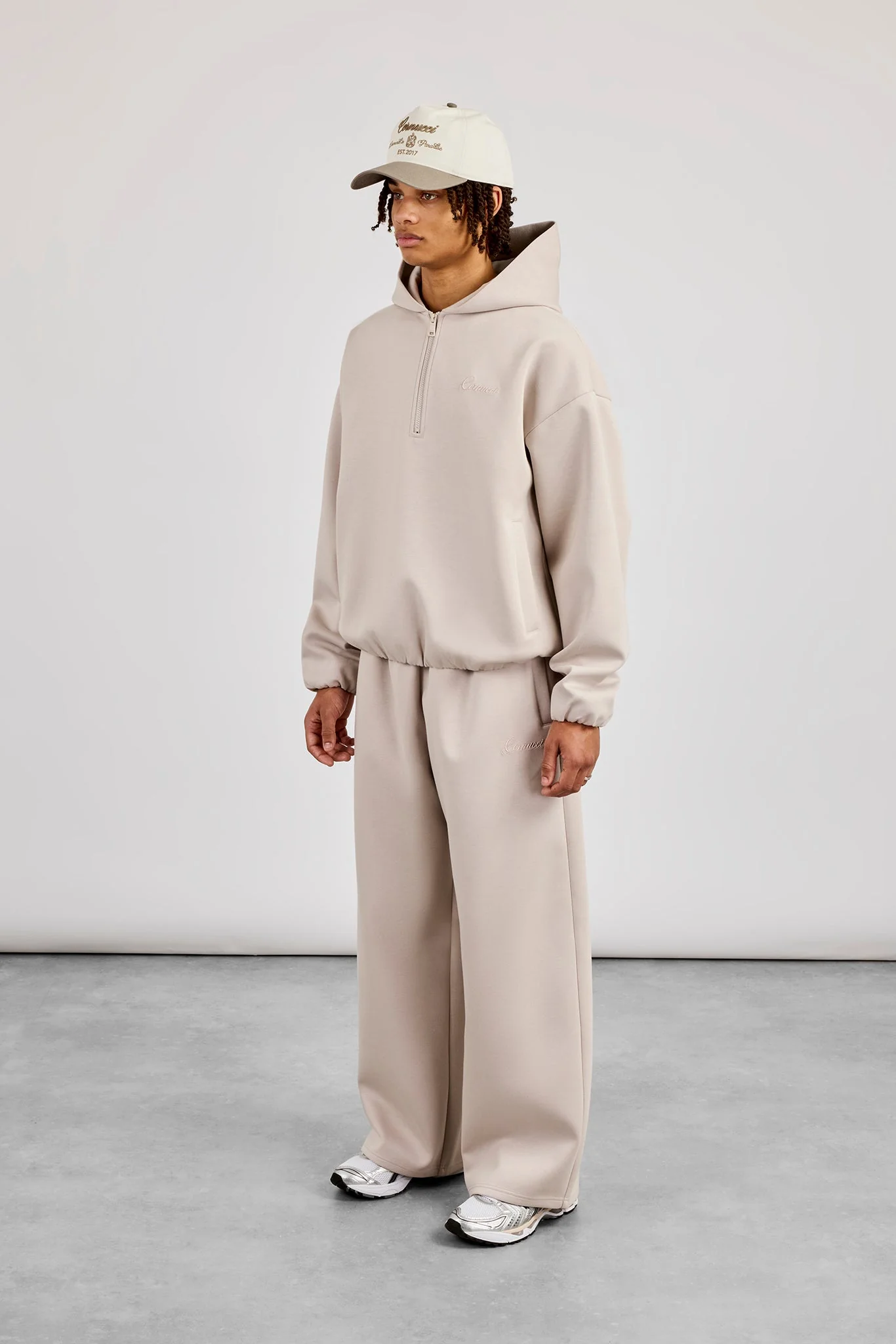 Scuba Half Zip Hoodie & Baggy Fit Jogger - Light Grey - Image 2