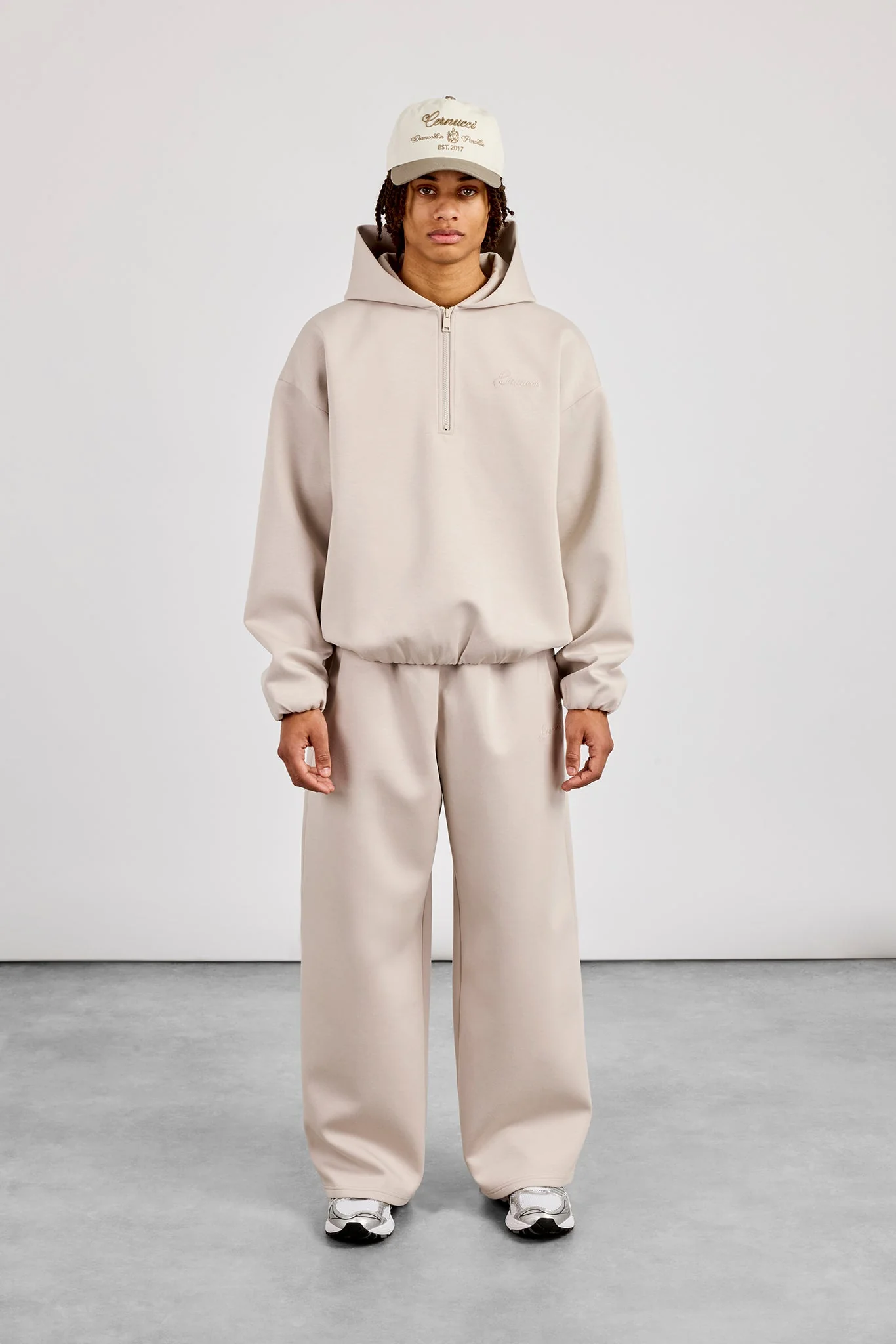 Scuba Half Zip Hoodie & Baggy Fit Jogger - Light Grey - Image 4