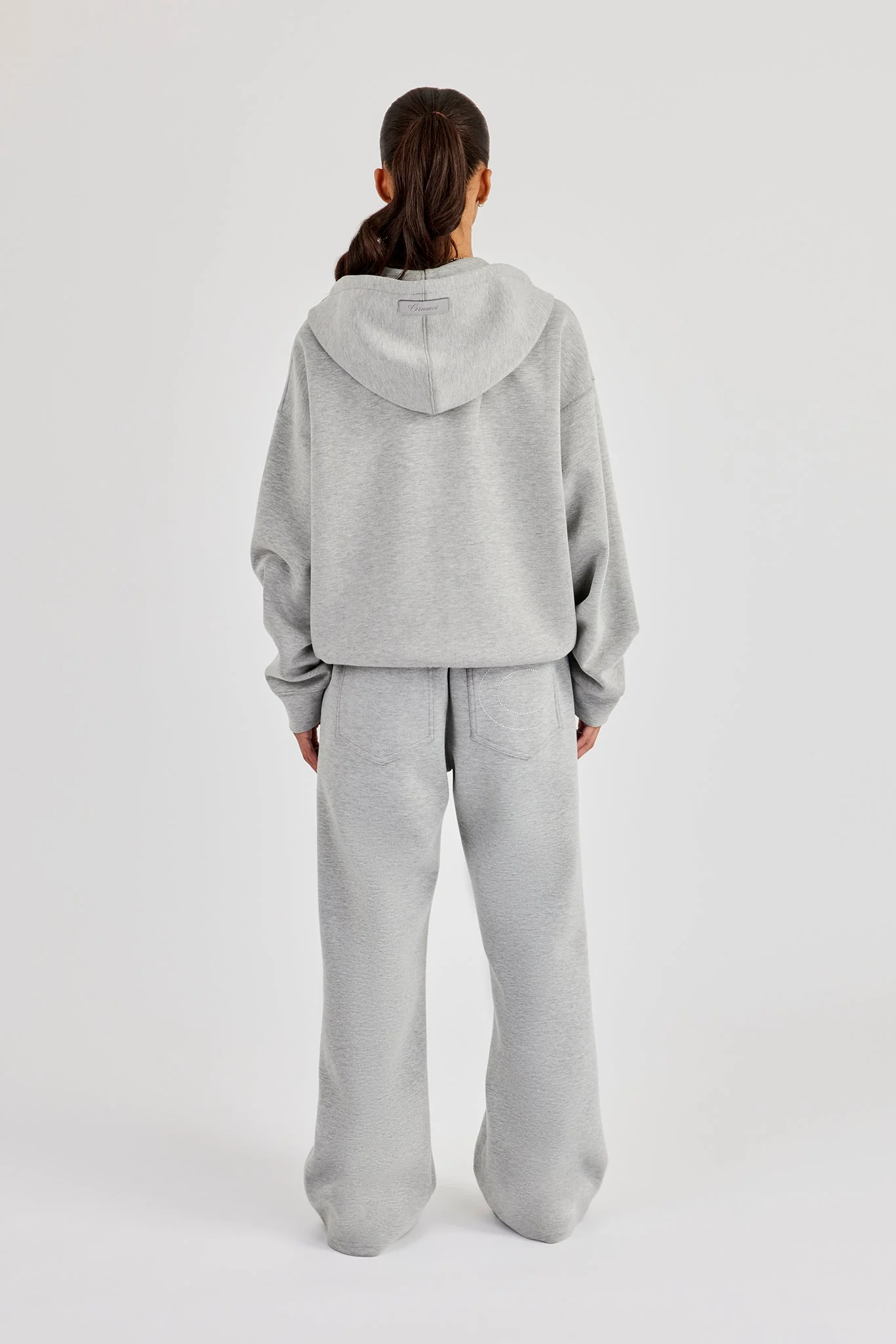 Scuba Oversized Zip Through Hoodie & Wide Leg Jogger - Grey - Image 4