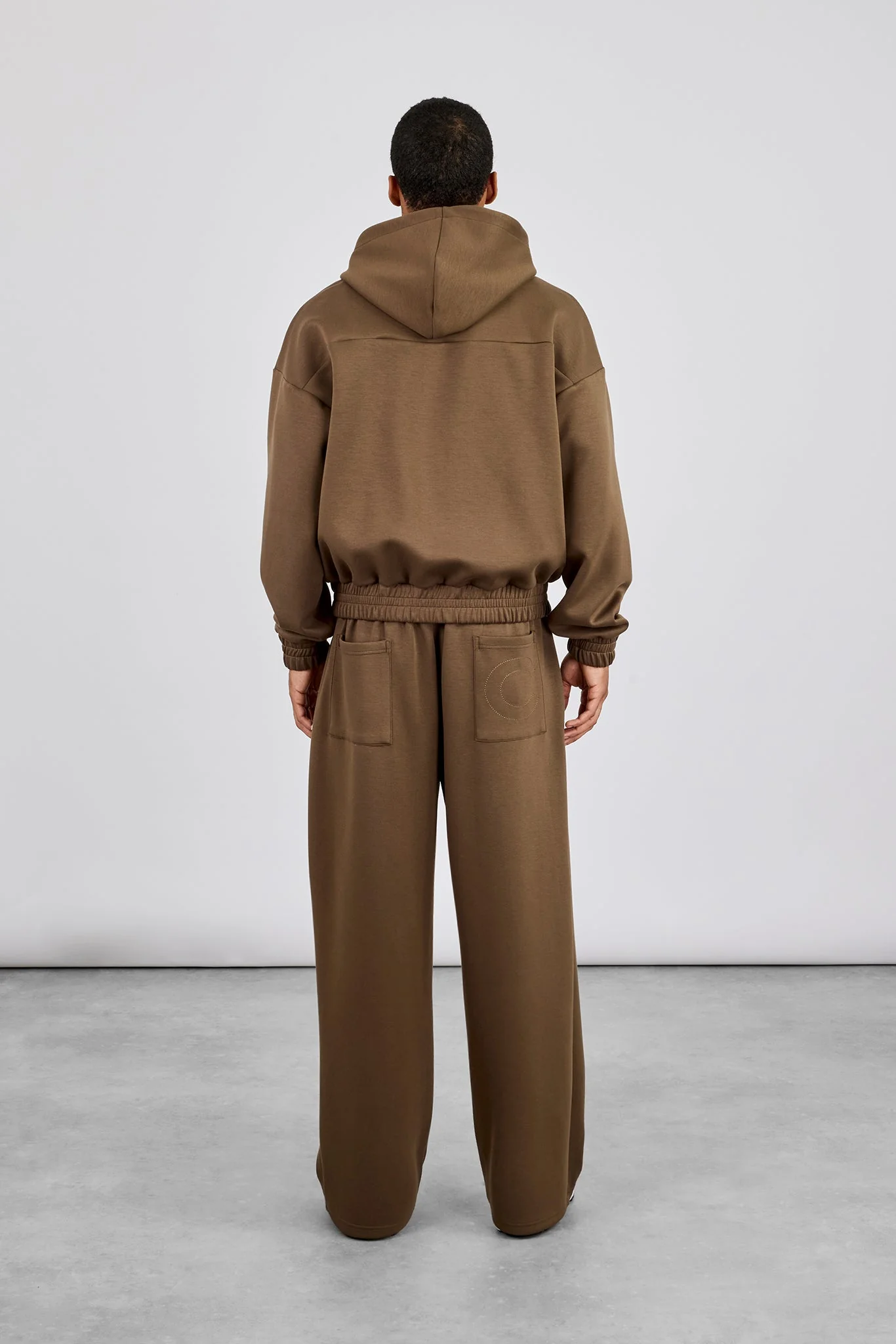 Scuba Zip Hoodie & Baggy Jogger With Woven Tab - Khaki - Image 3