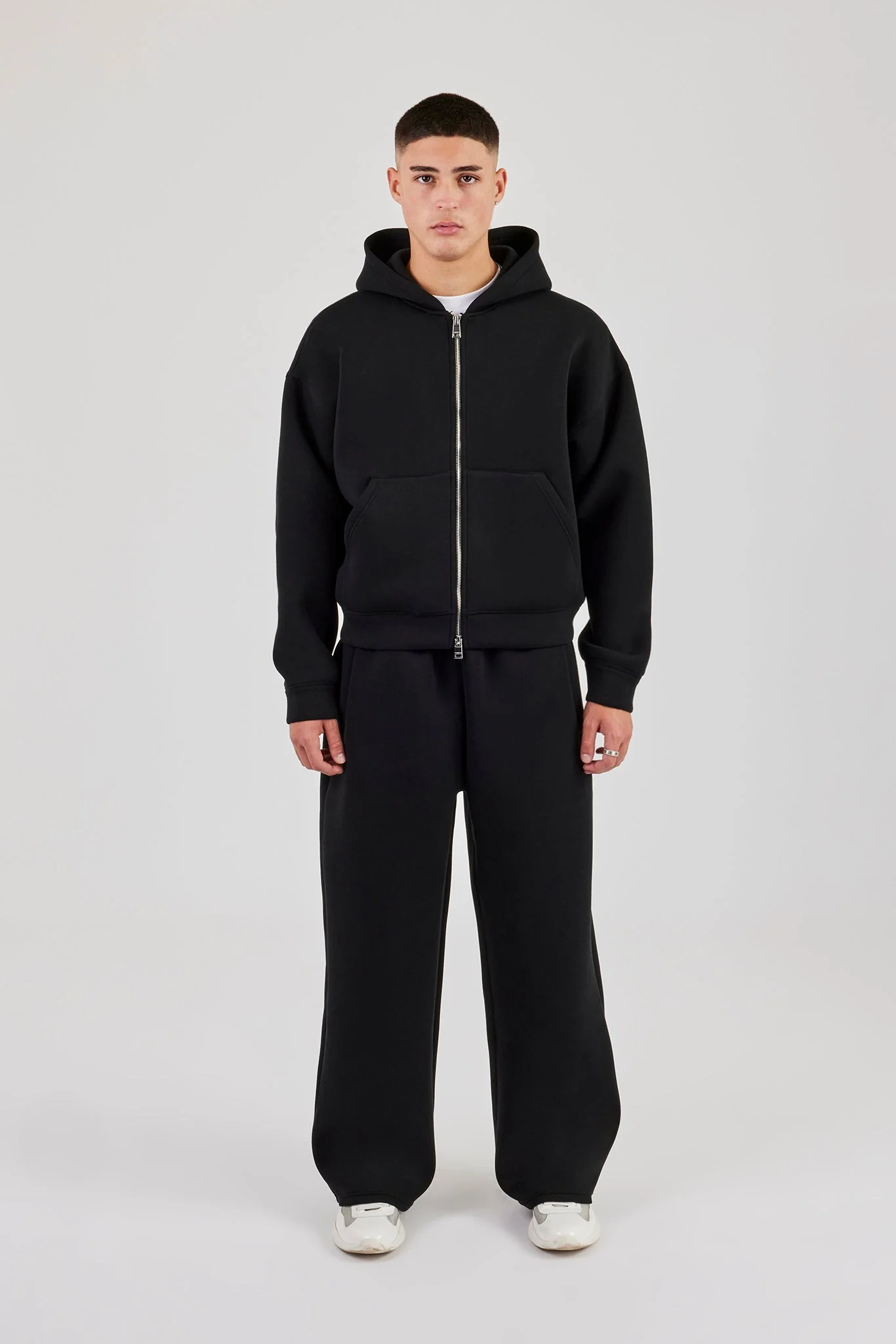 Scuba Zip Through Boxy Hoodie & Baggy Fit Trouser - Black - Image 3