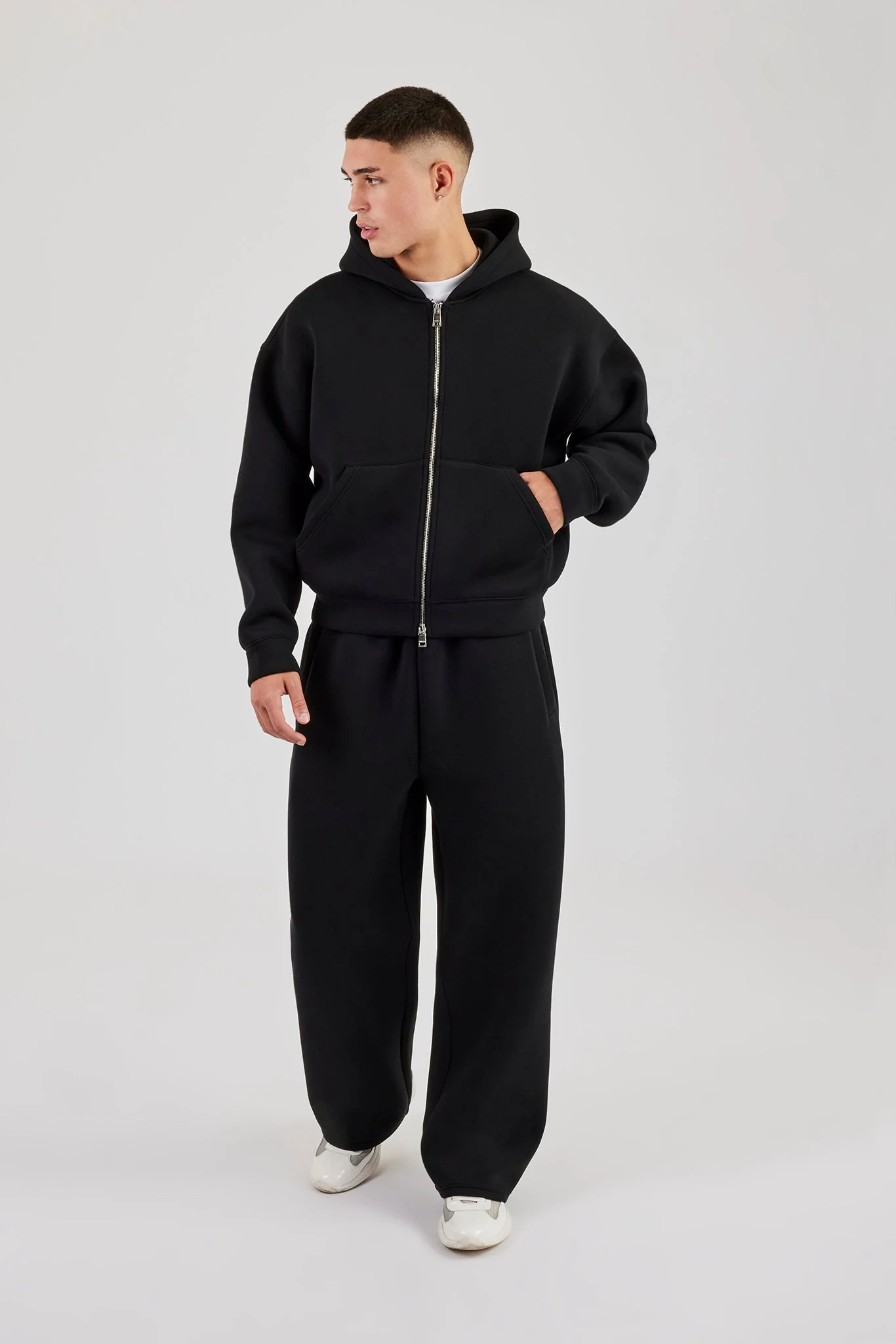 Scuba Zip Through Boxy Hoodie & Baggy Fit Trouser - Black - Image 4