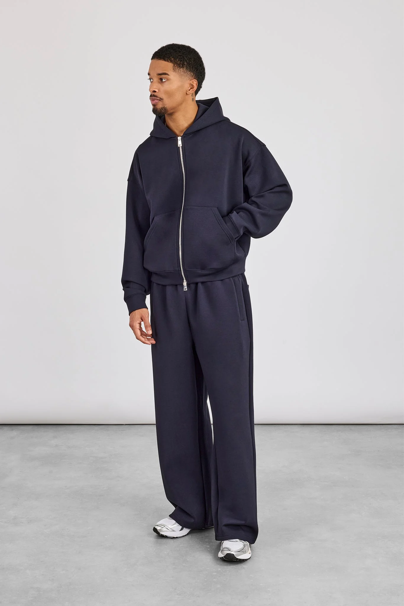 Scuba Zip Through Boxy Hoodie & Baggy Fit Trouser - Navy - Image 2