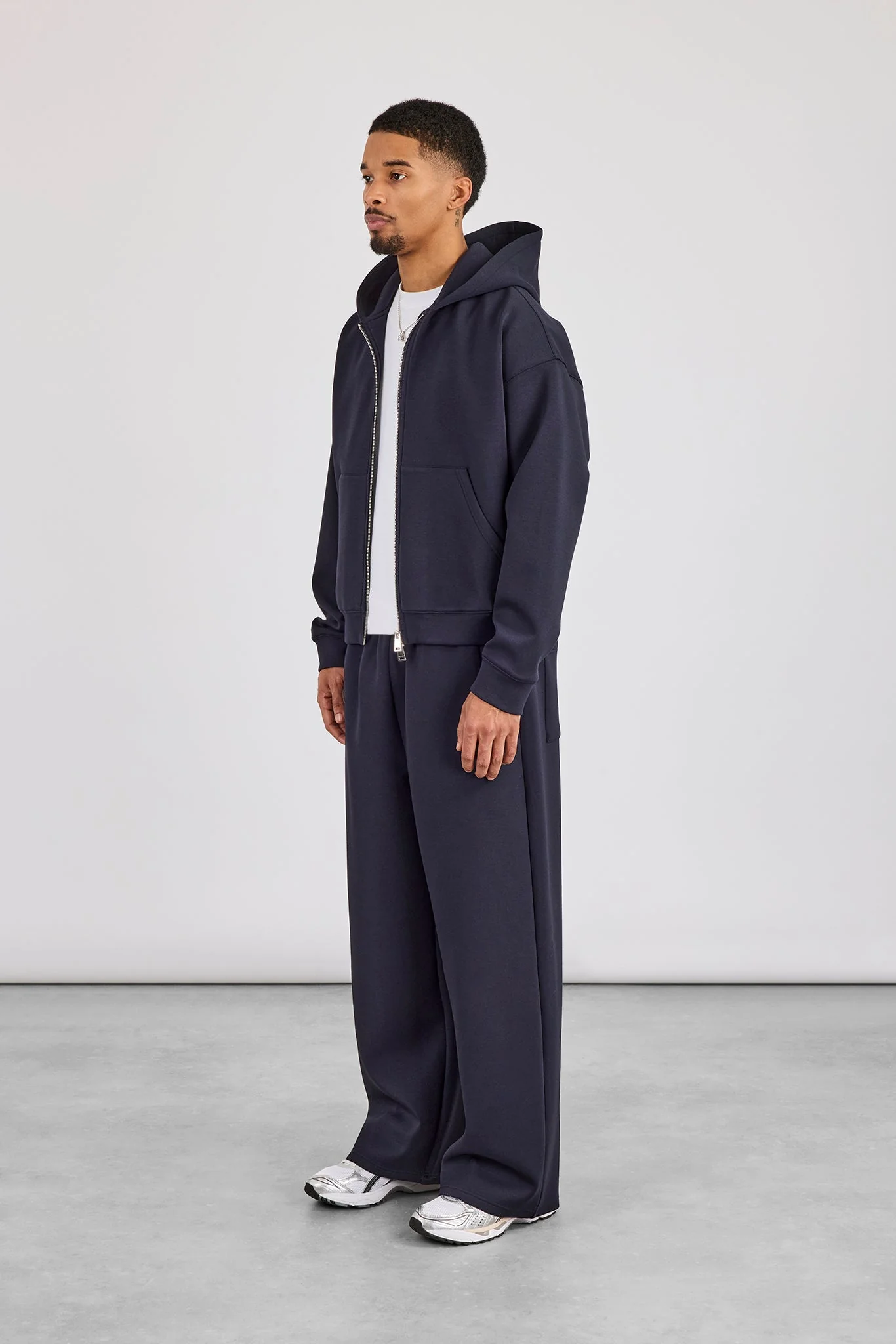 Scuba Zip Through Boxy Hoodie & Baggy Fit Trouser - Navy - Image 3
