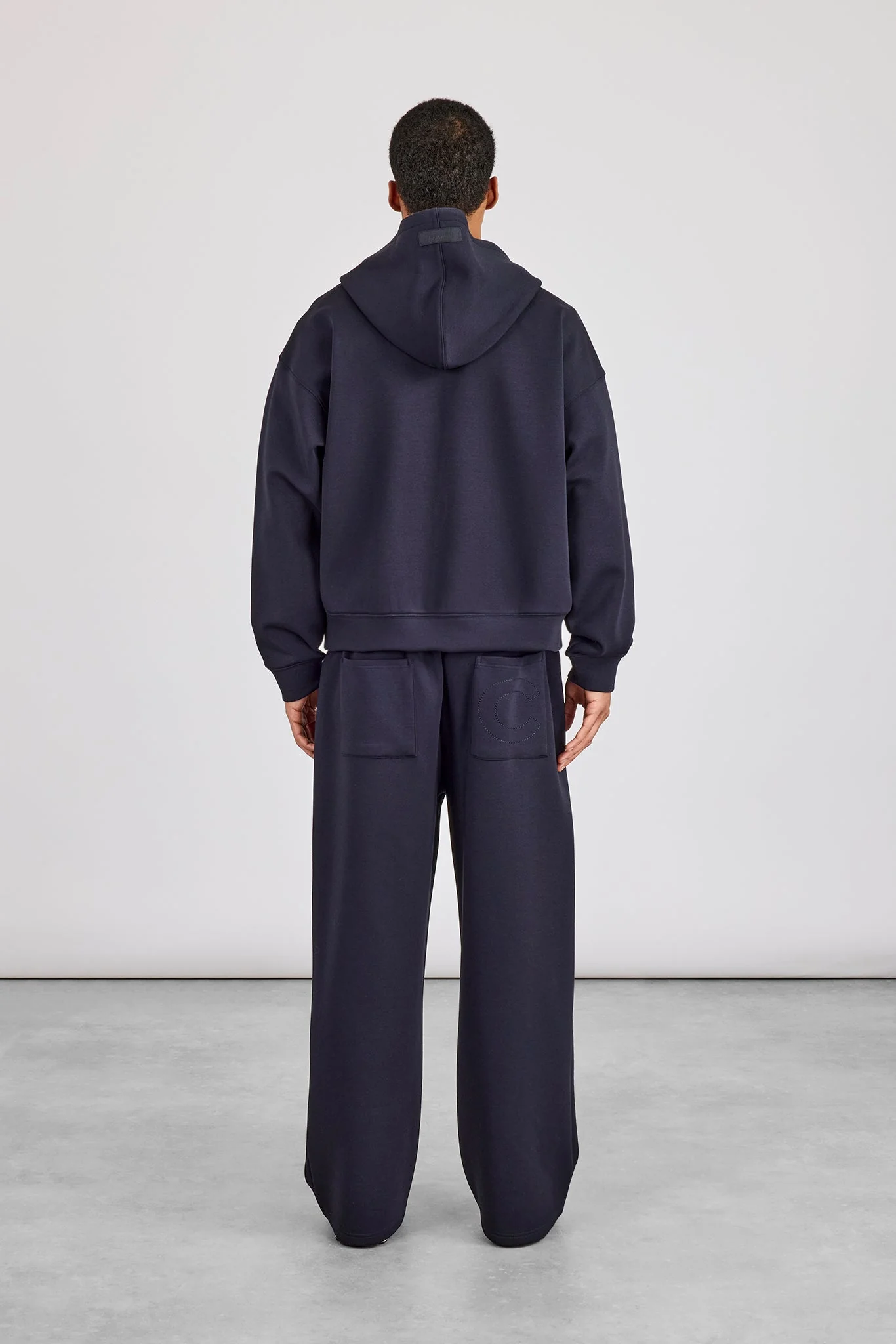 Scuba Zip Through Boxy Hoodie & Baggy Fit Trouser - Navy - Image 4