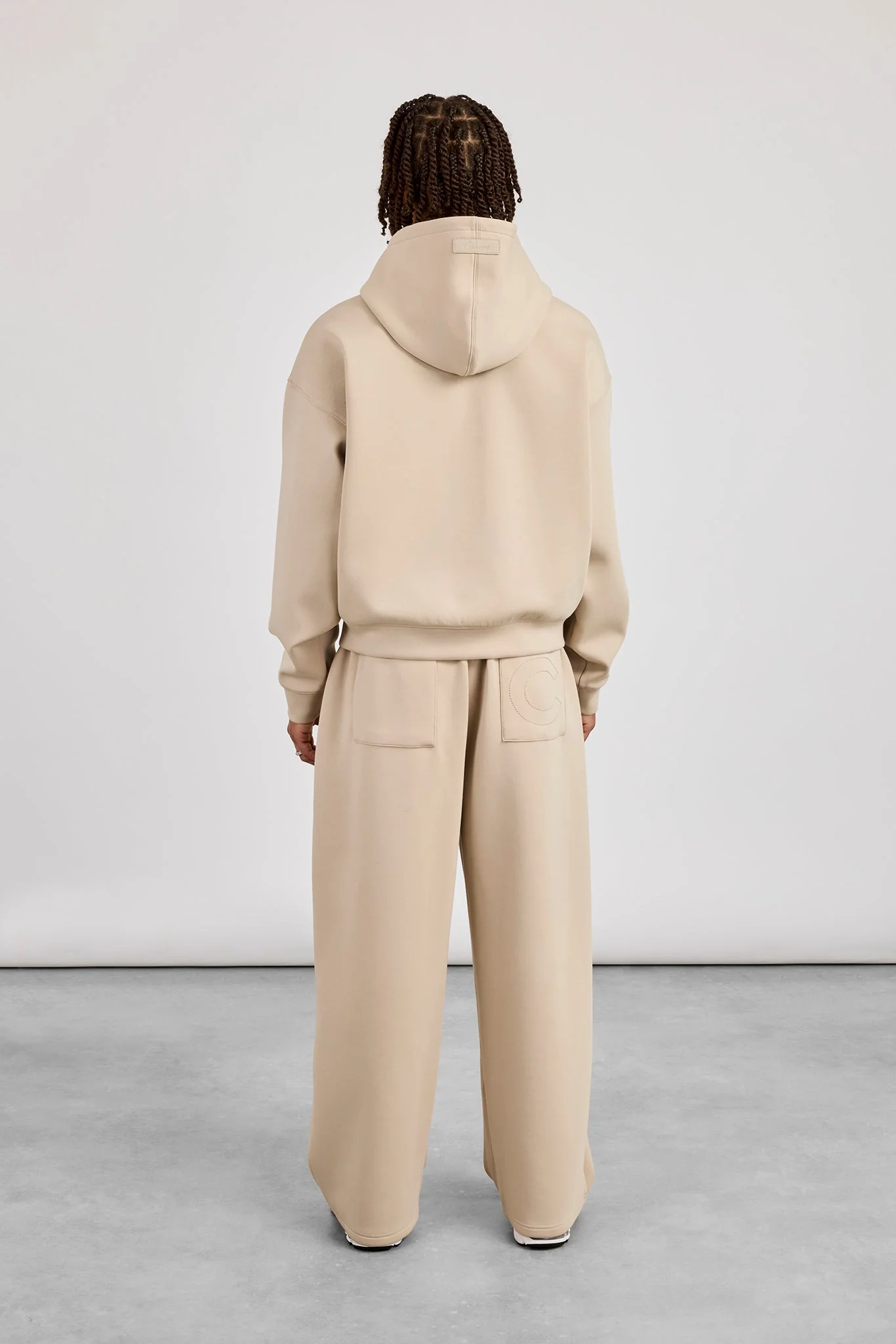 Scuba Zip Through Boxy Hoodie & Baggy Fit Trouser - Stone - Image 3