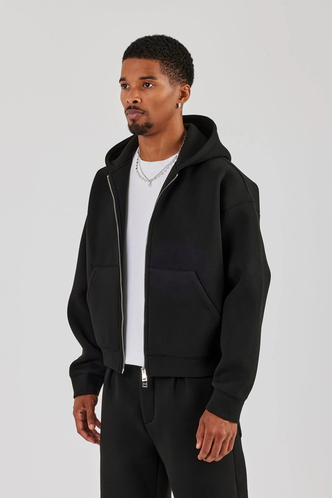 Scuba Zip Through Boxy Hoodie - Black - Image 3