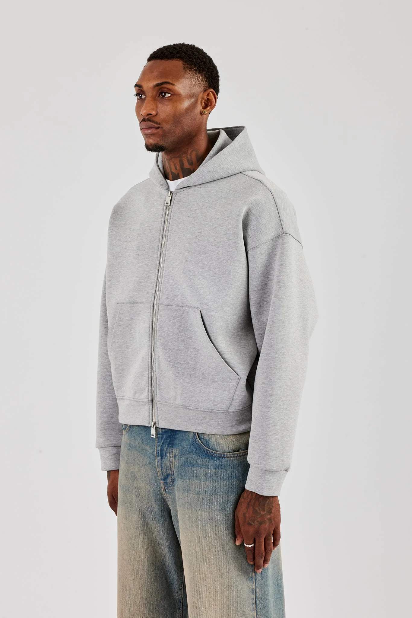 Scuba Zip Through Boxy Hoodie - Grey - Image 2
