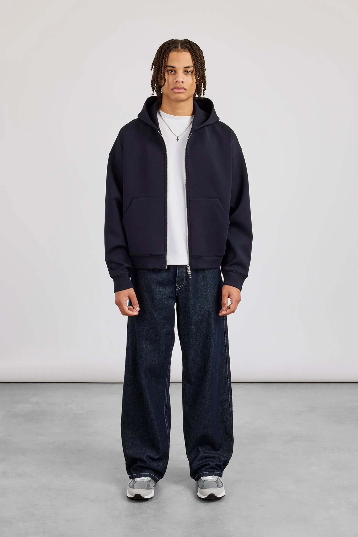 Scuba Zip Through Boxy Hoodie - Navy - Image 4