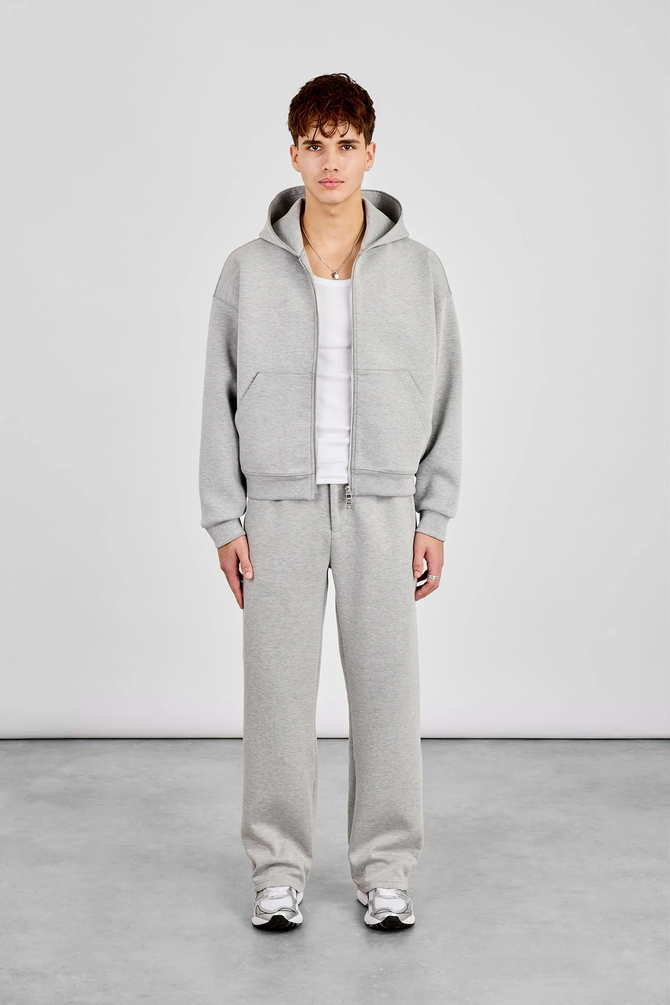 Scuba Zip Through Boxy Hoodie & Relaxed Scuba Trouser - Grey - Image 4