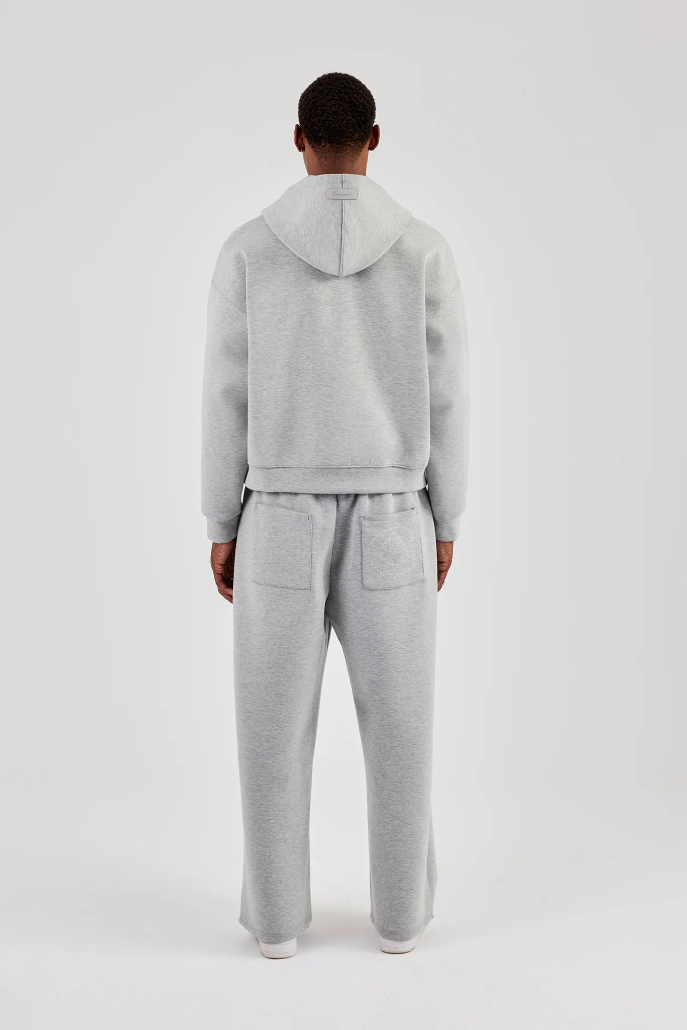 Scuba Zip Through Boxy Hoodie & Wide Leg Trouser - Grey - Image 3