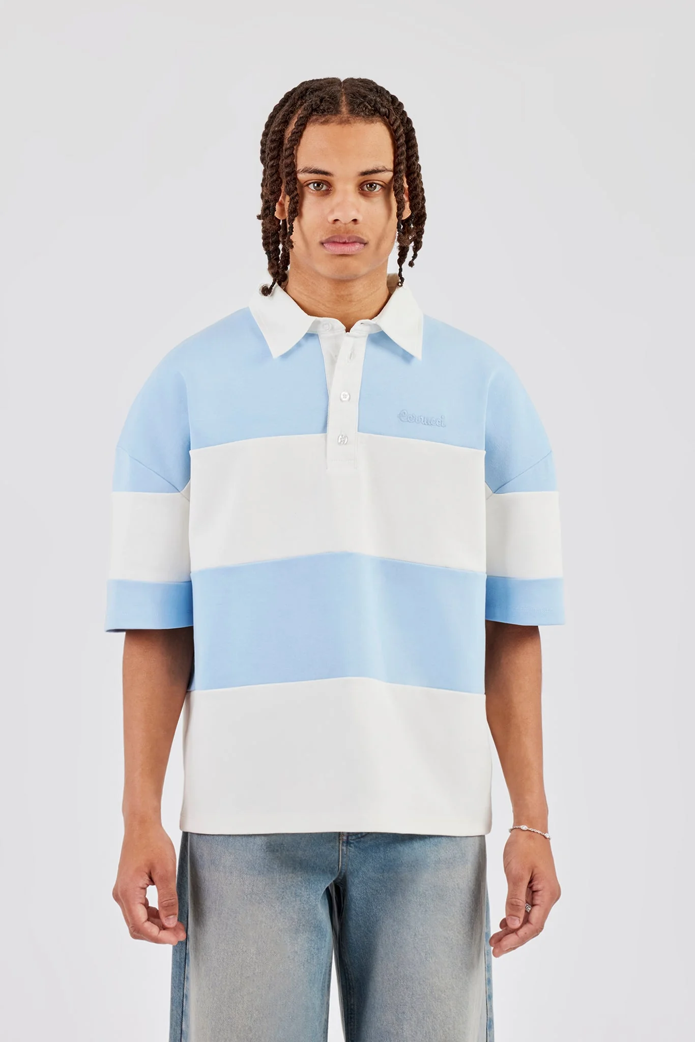 Short Sleeve Boxy Rugy Polo - Blue