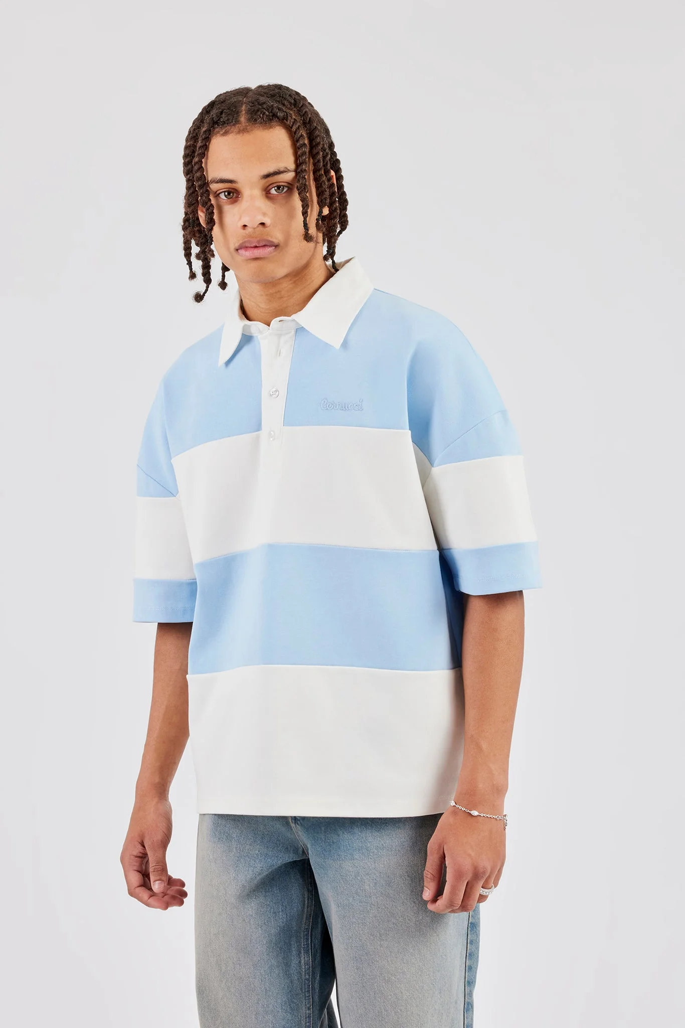 Short Sleeve Boxy Rugy Polo - Blue - Image 4