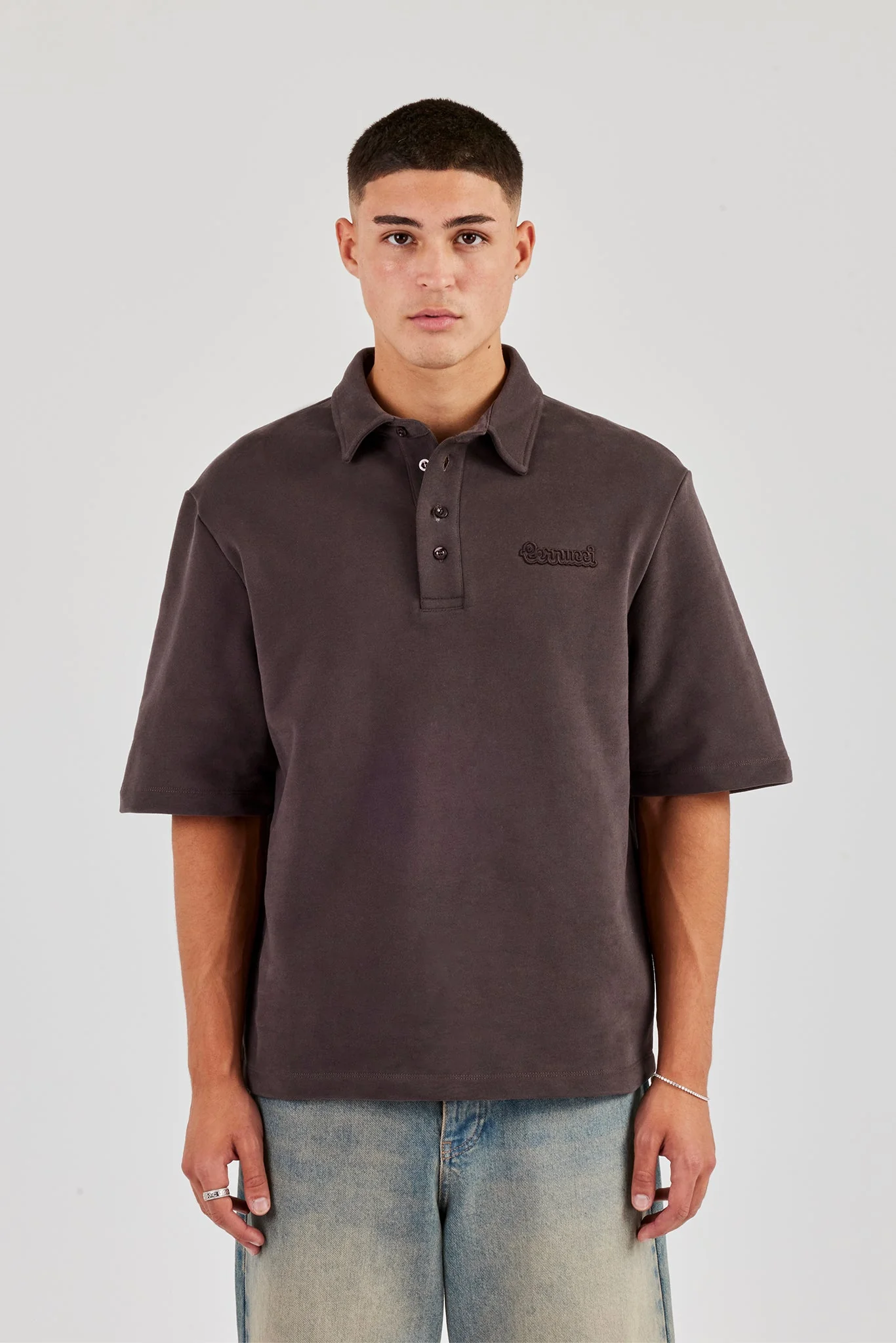 Short Sleeve Rugby Polo Sweatshirt - Chocolate - Image 4