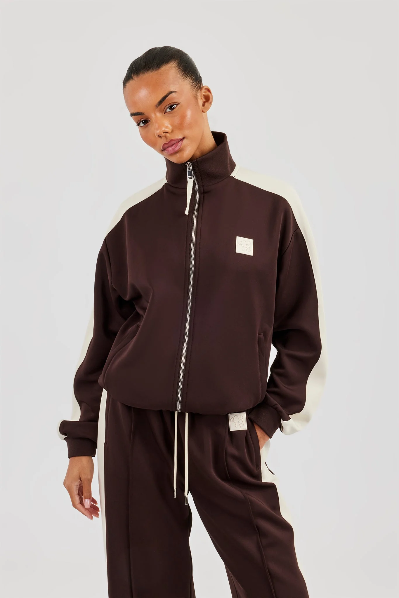 Single Taping Regular Track Jacket - Chocolate - Image 2