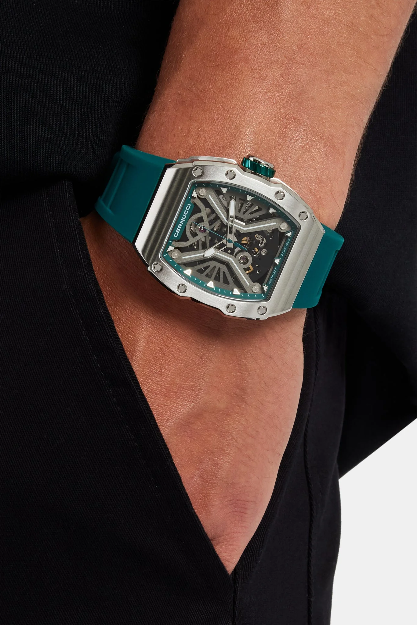 Skeleton Rubber Strap Watch - Green - Image 3