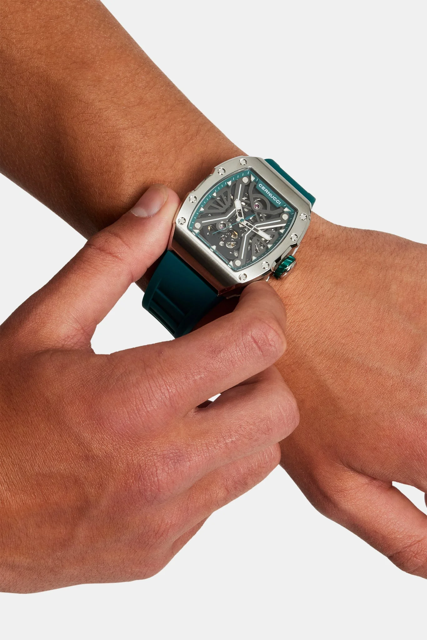 Skeleton Rubber Strap Watch - Green - Image 4