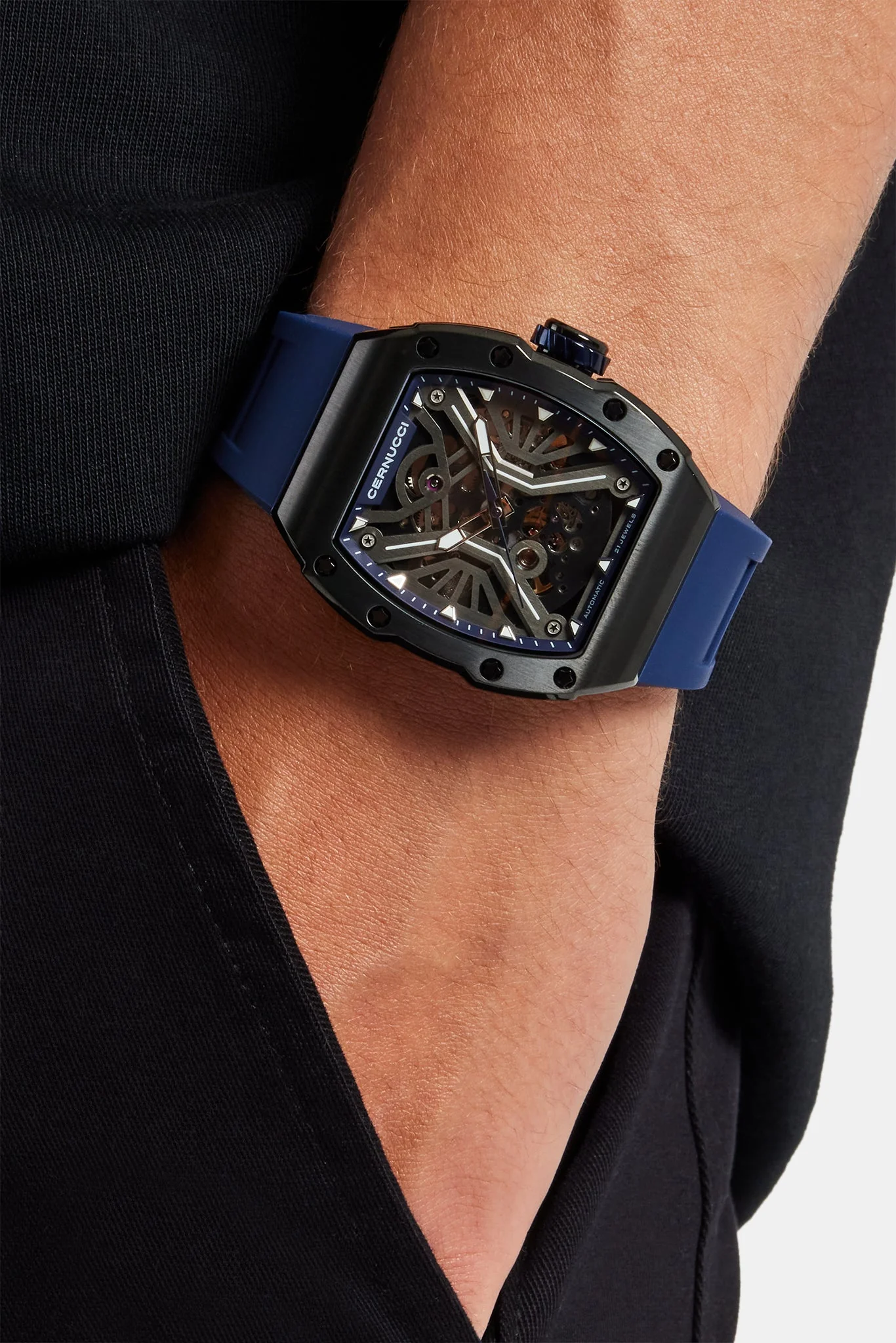 Skeleton Rubber Strap Watch - Navy - Image 3
