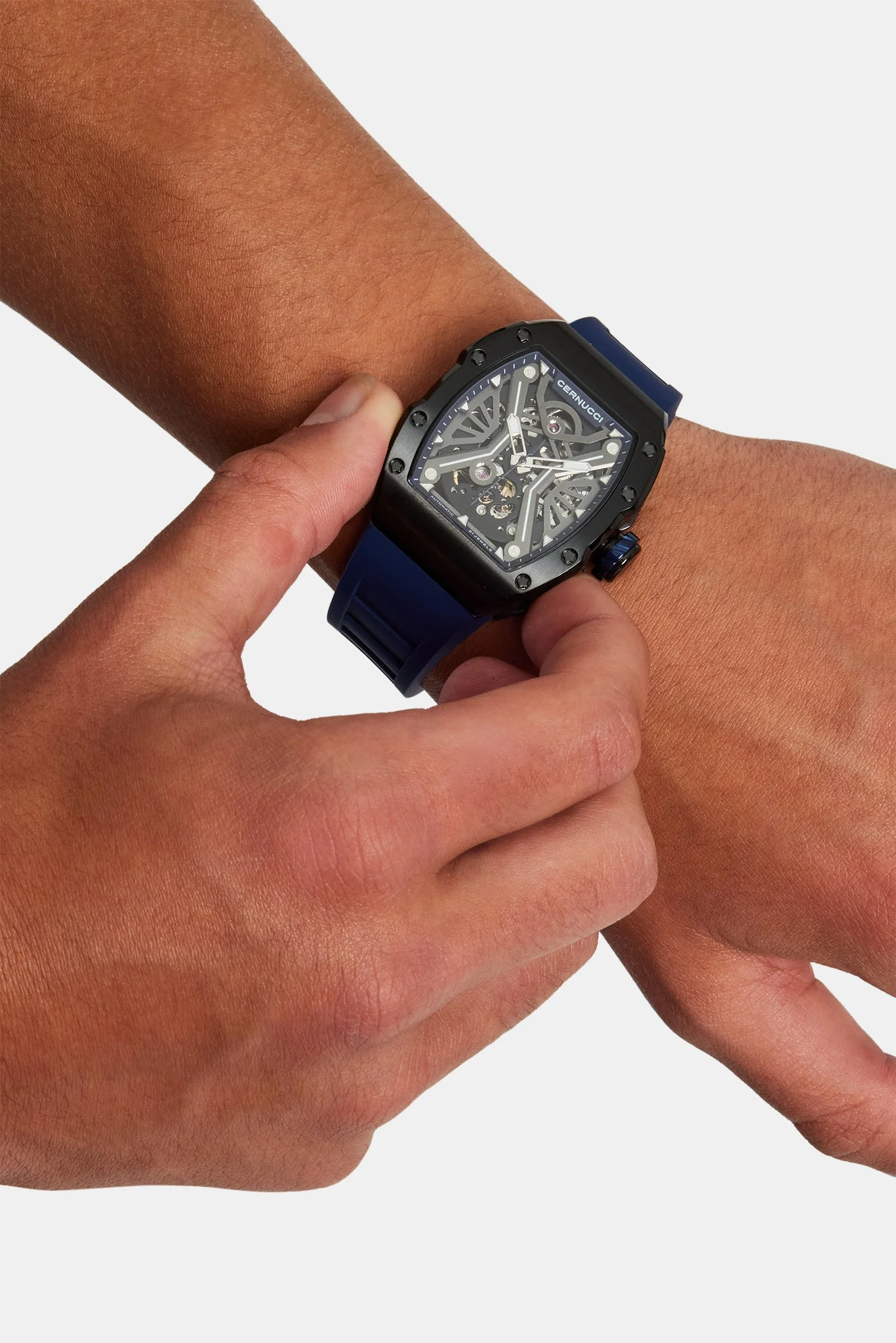 Skeleton Rubber Strap Watch - Navy - Image 4