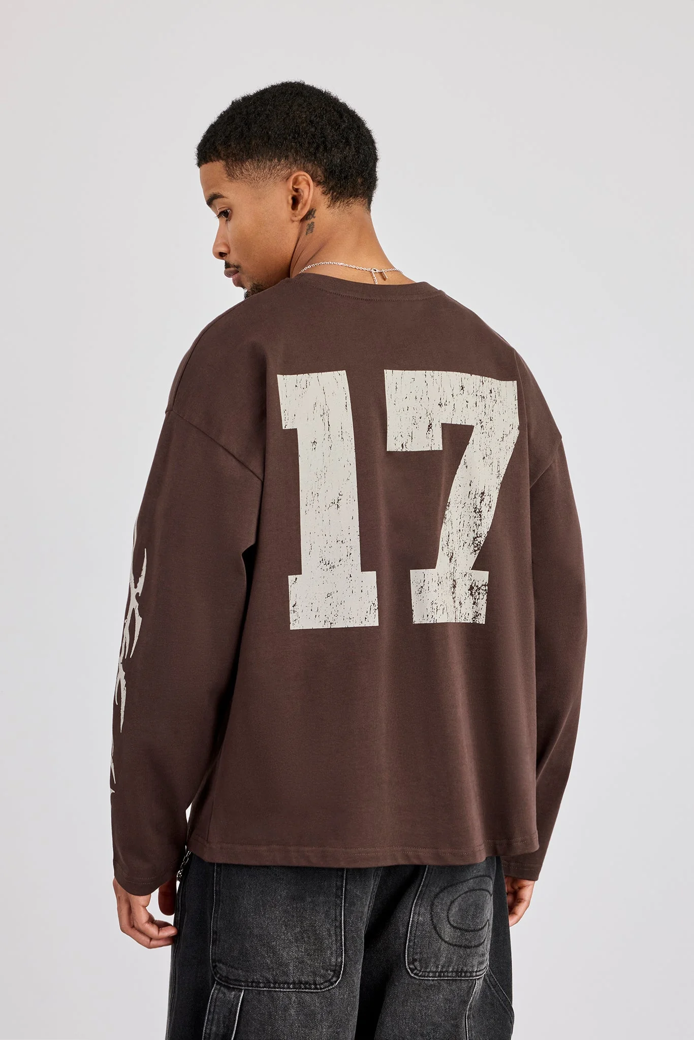 Sleeve Print Long Sleeve T-Shirt - Chocolate - Image 2