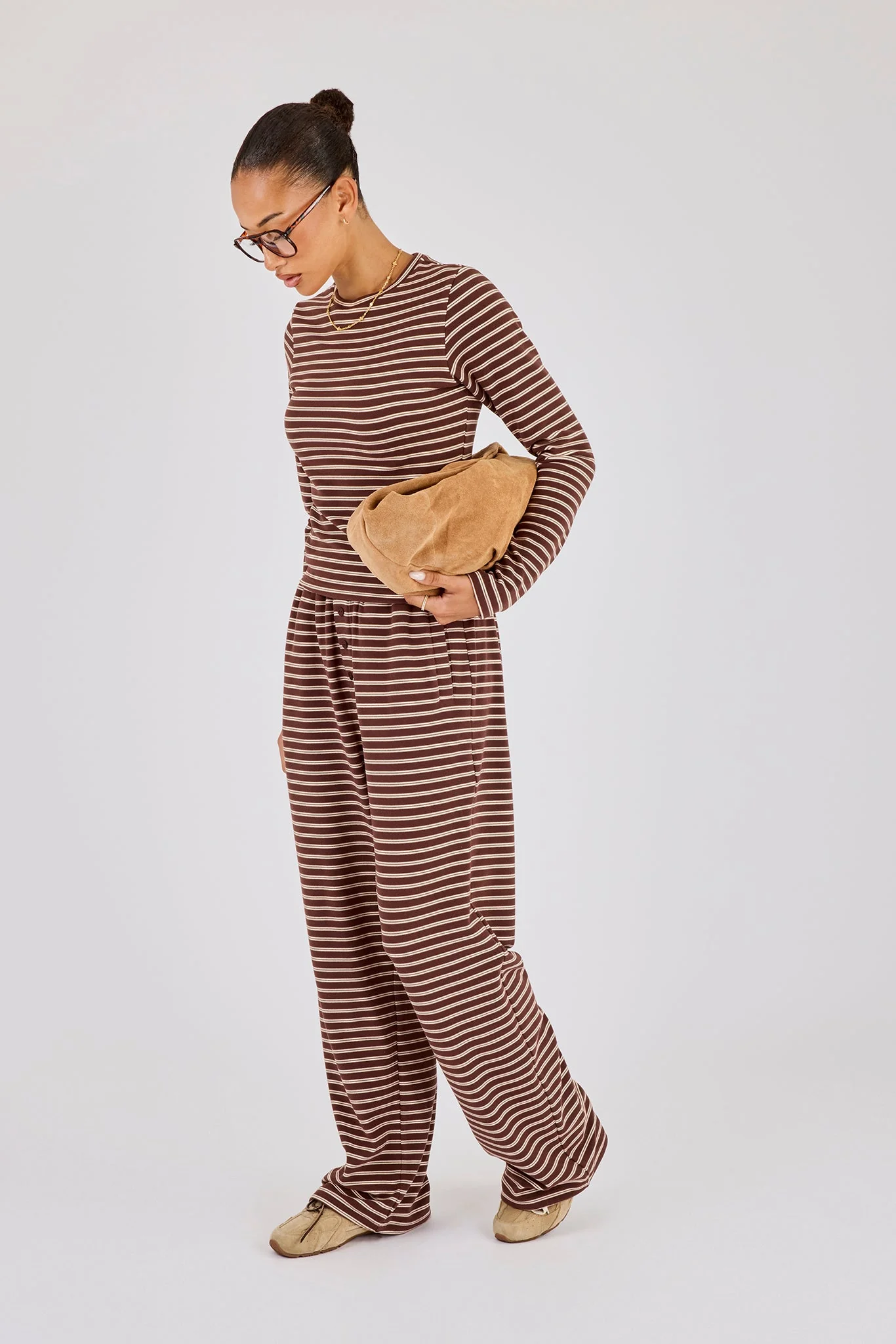 Soft Touch Double Stripe Long Sleeve Top - Chocolate - Image 4