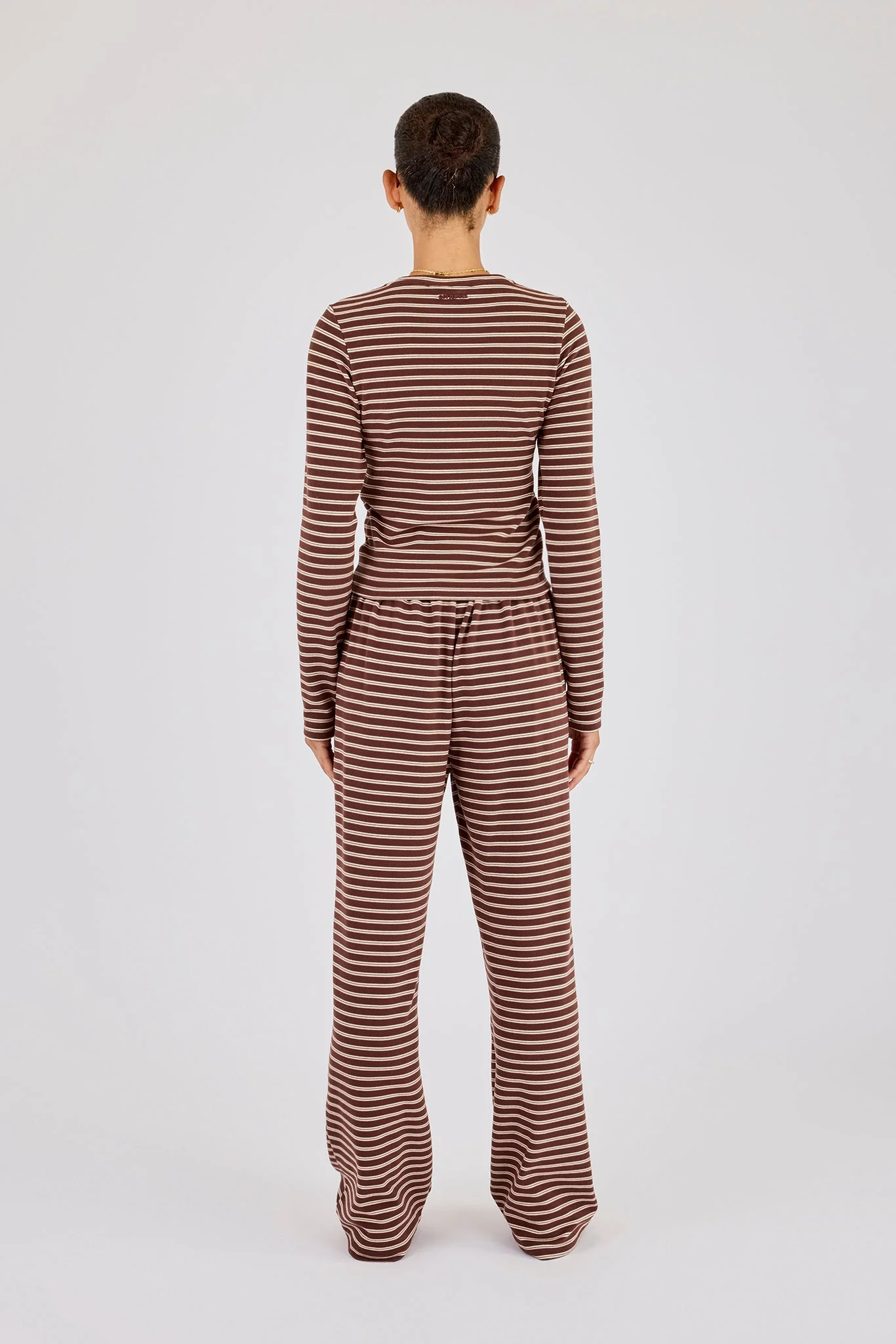 Soft Touch Double Stripe Long Sleeve Top & Wide Leg Trouser - Chocolate - Image 3