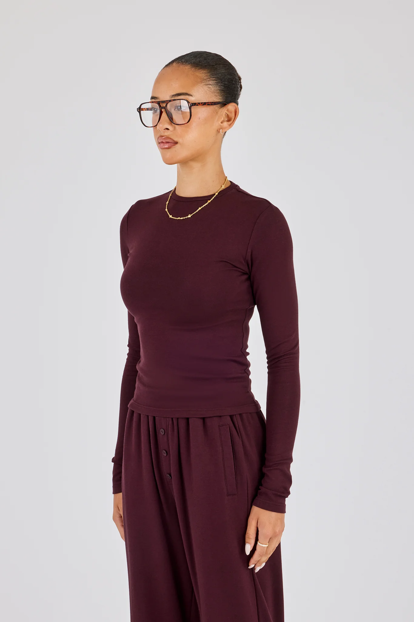 Soft Touch Long Sleeve Top - Burgundy - Image 4