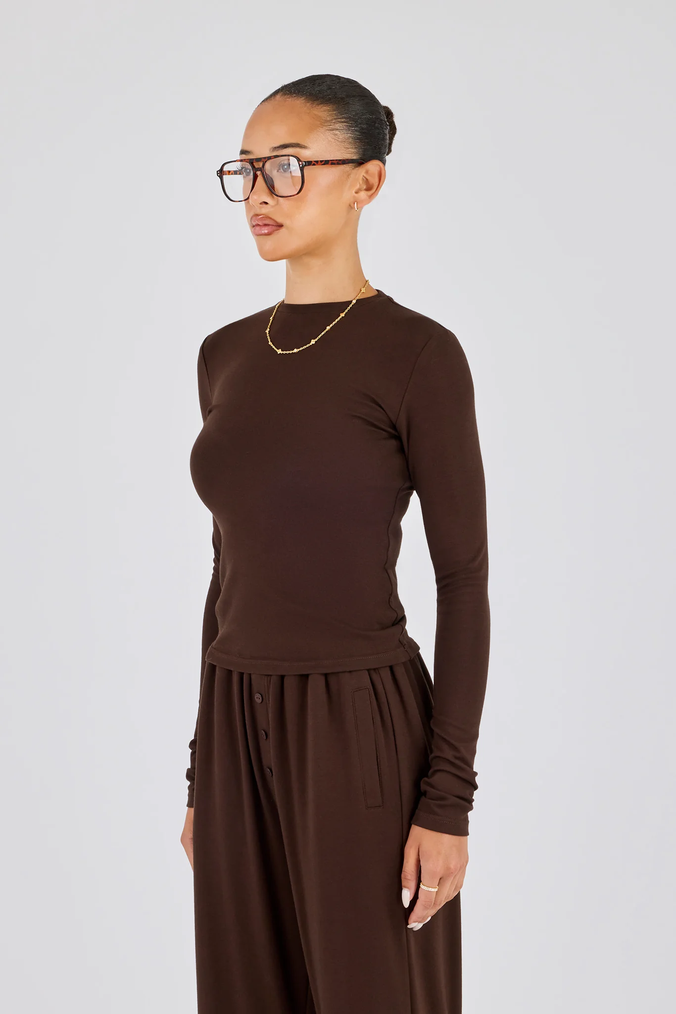 Soft Touch Long Sleeve Top - Chocolate - Image 2