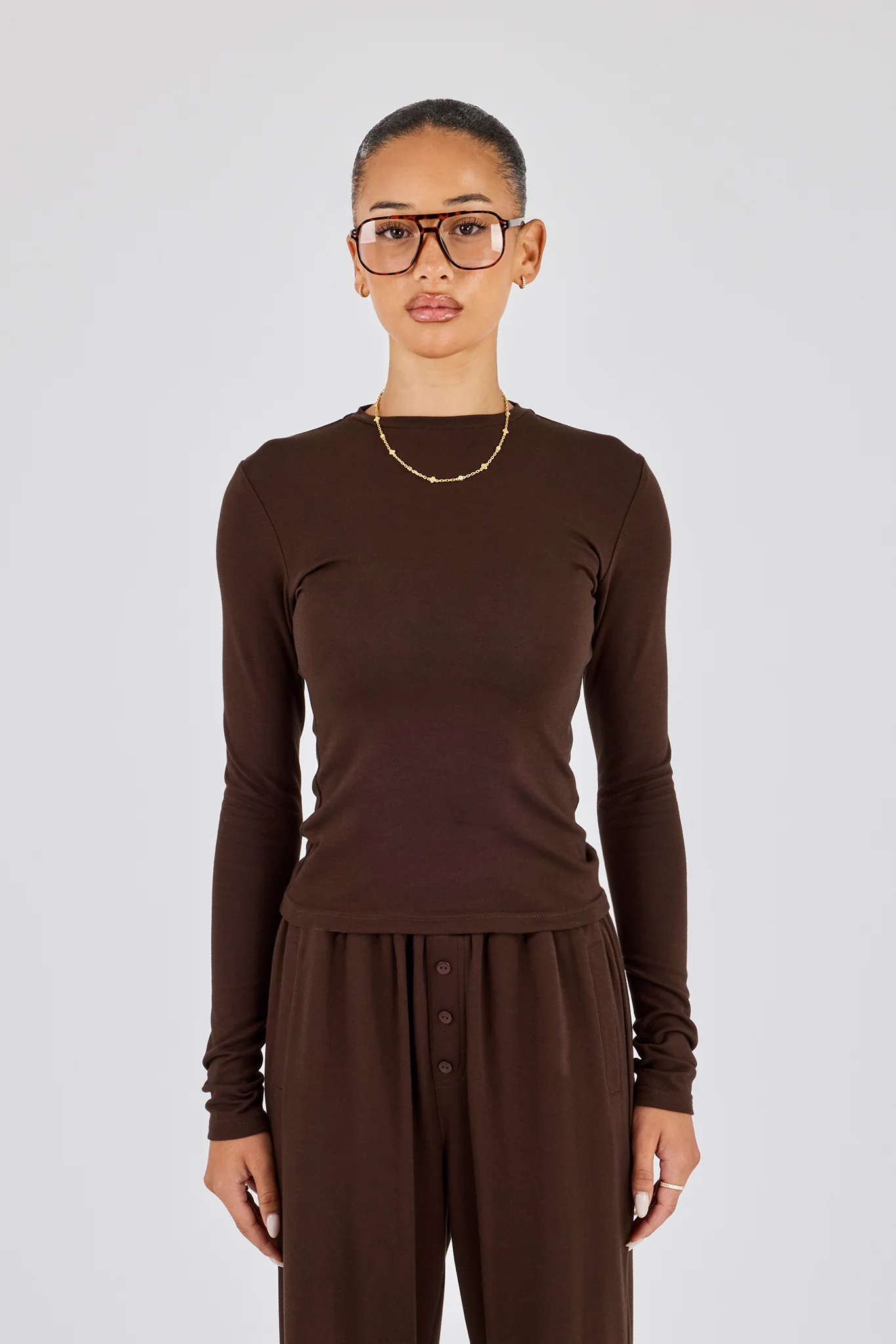 Soft Touch Long Sleeve Top - Chocolate - Image 4