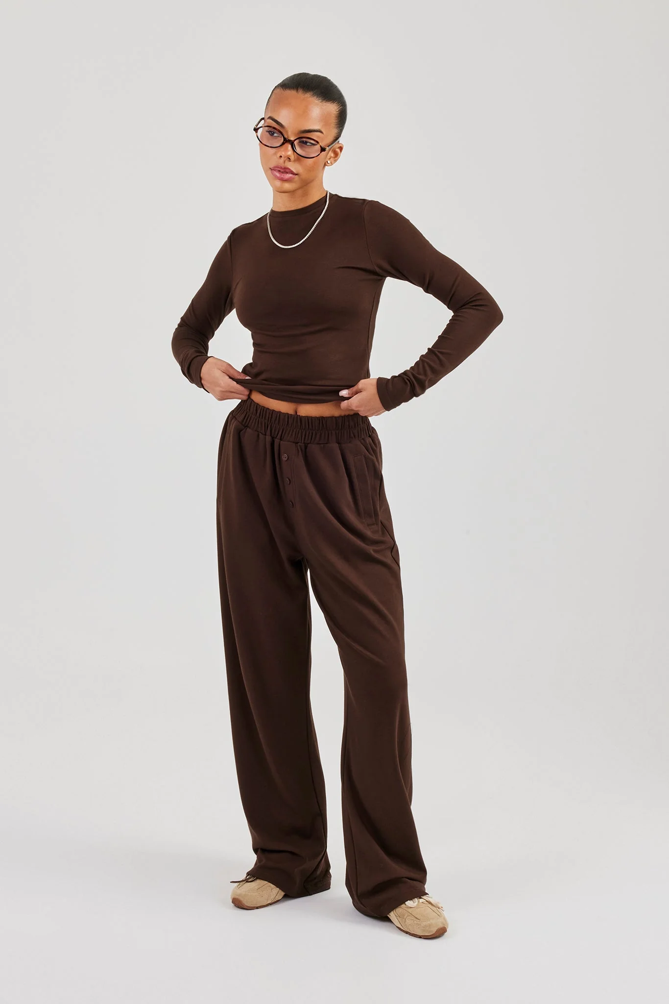 Soft Touch Long Sleeve Top & Trouser - Chocolate - Image 2