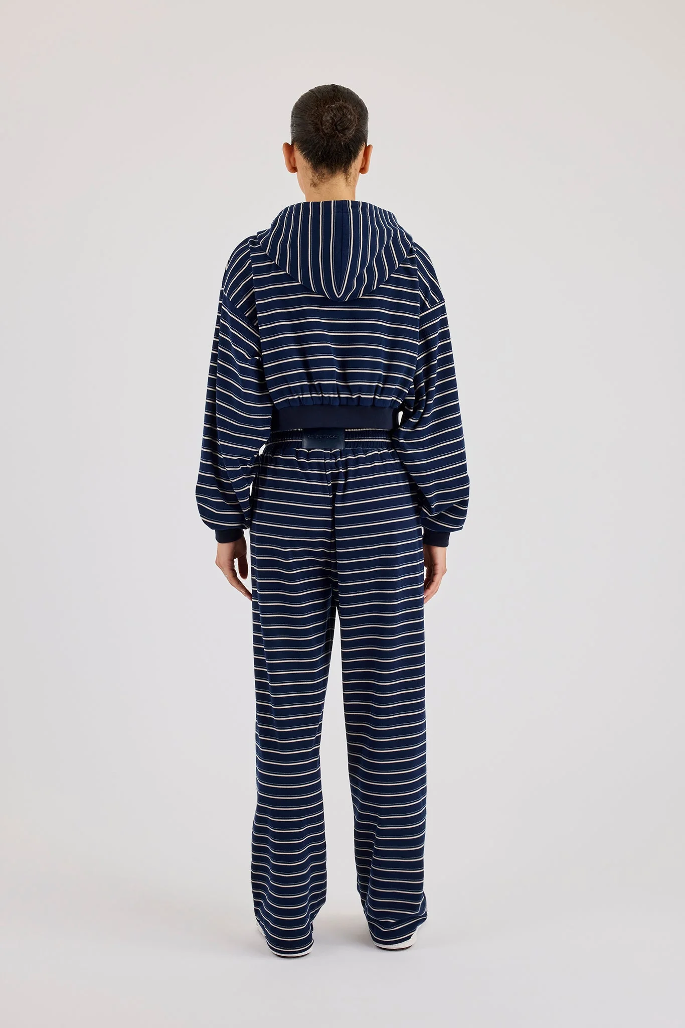 Soft Touch Stripe Zip Through Hoodie & Wide Leg Jogger - Navy - Image 4