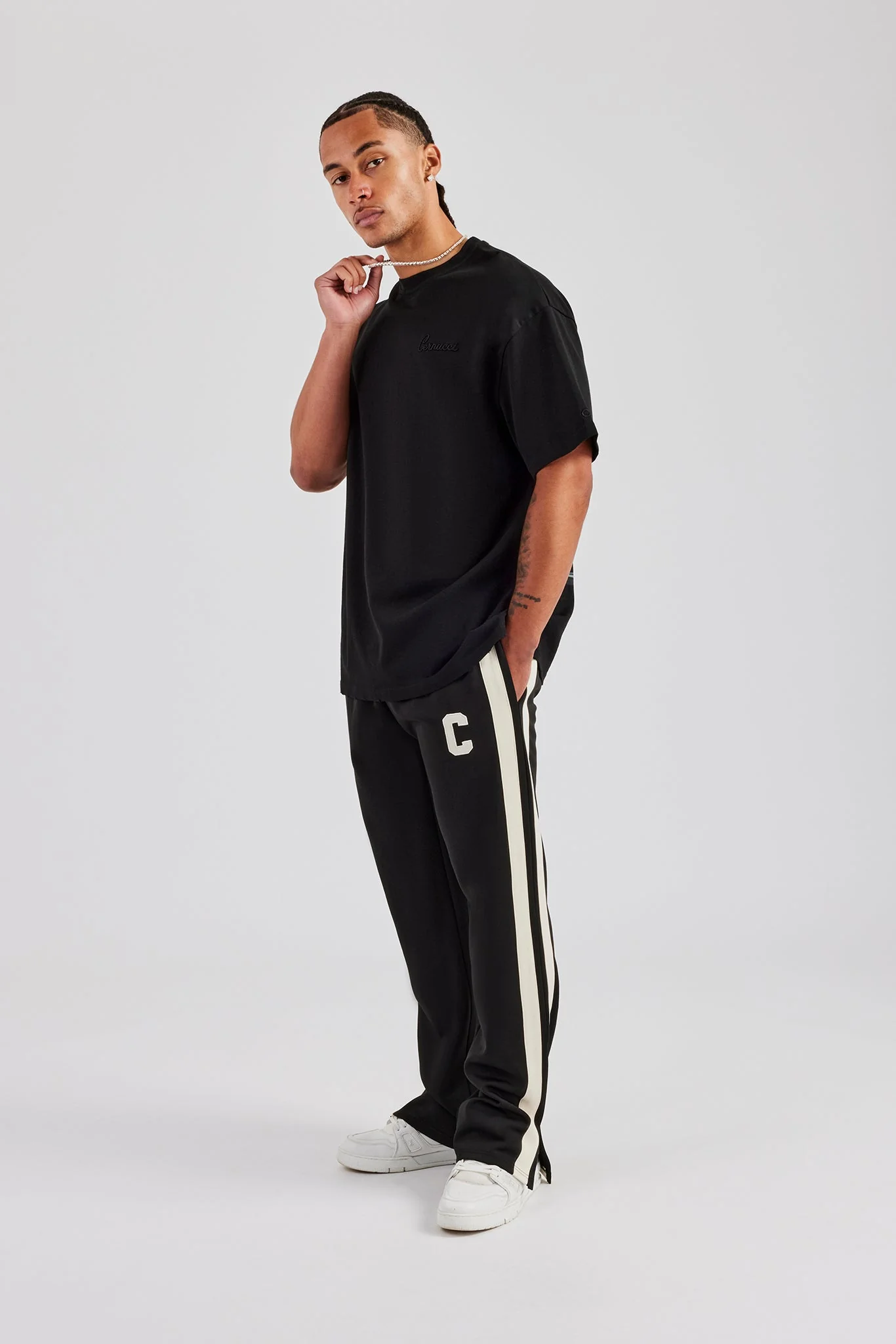 Split Hem Double Panel C Track Pant - Black - Image 2