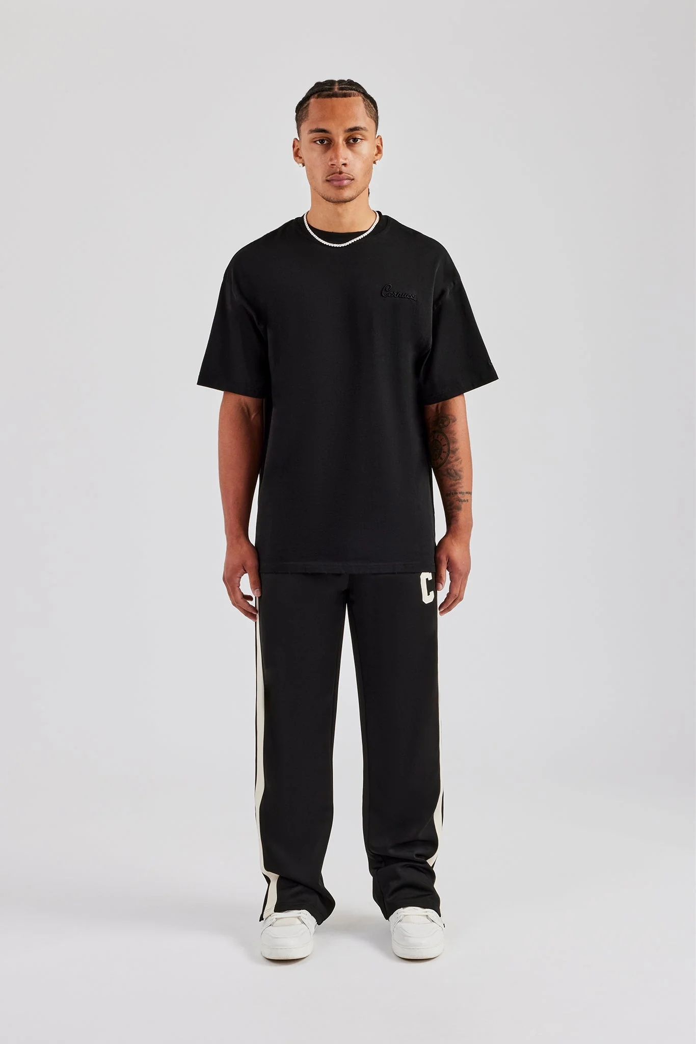 Split Hem Double Panel C Track Pant - Black - Image 3