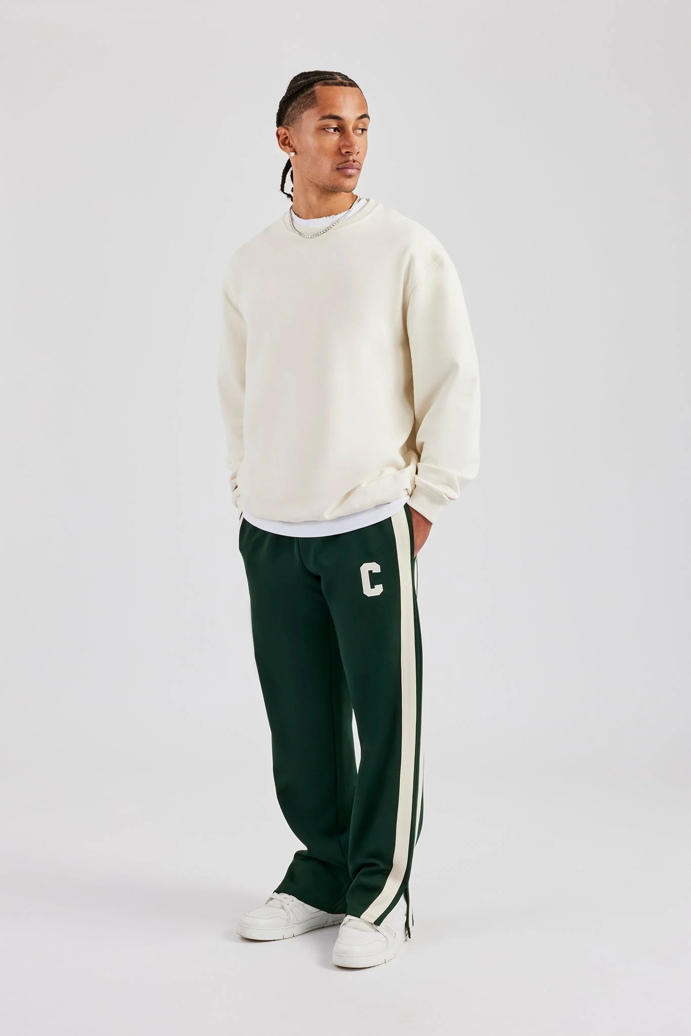 Split Hem Double Panel C Track Pant - Forest Green - Image 3