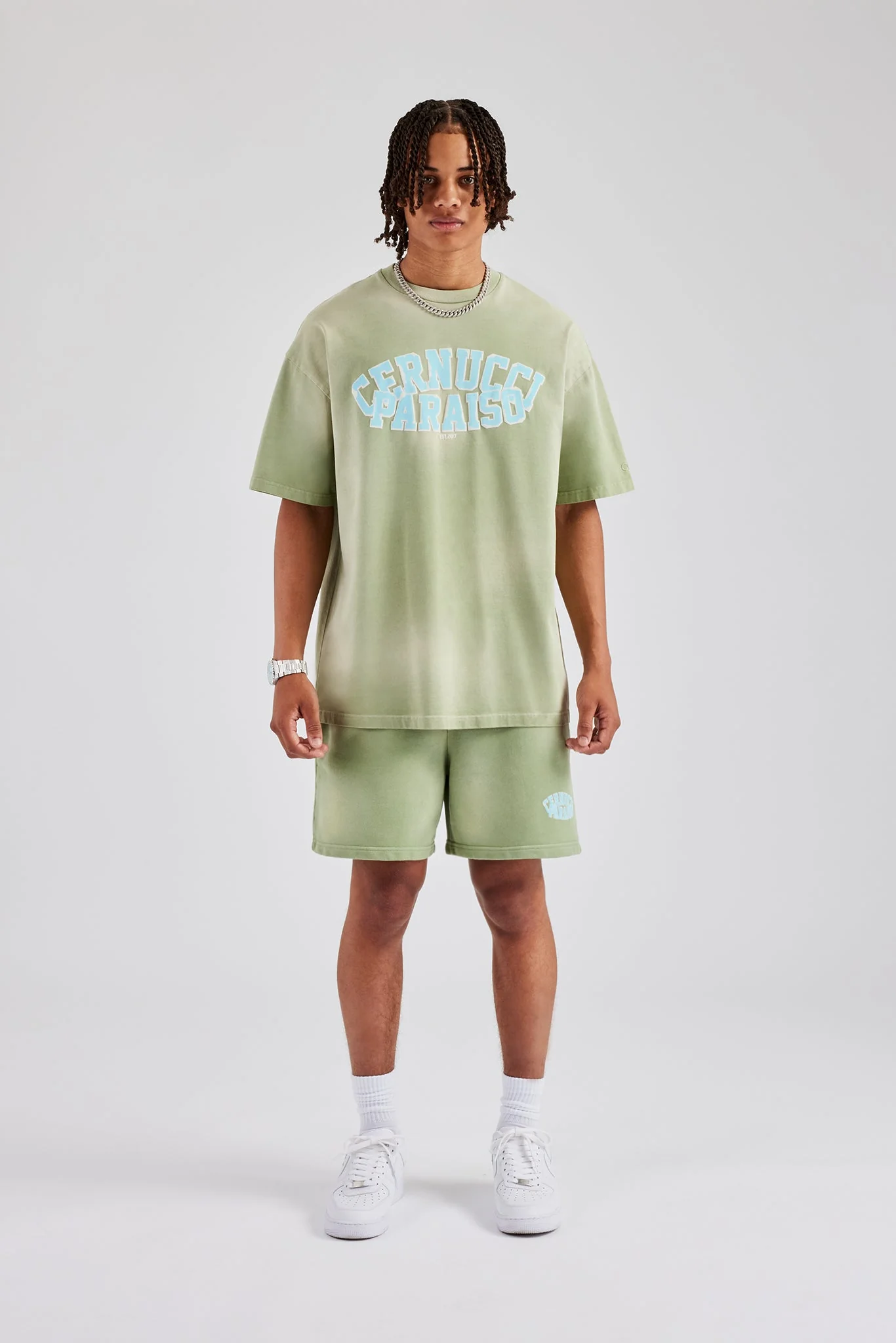 Spray Washed Paraiso Oversized T-Shirt & Short Set- Washed Green - Image 5