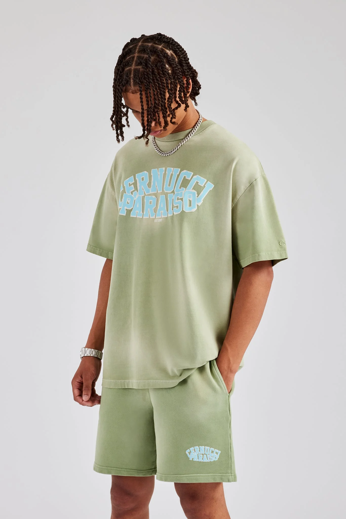 Spray Washed Paraiso Oversized T-Shirt - Washed Green - Image 2