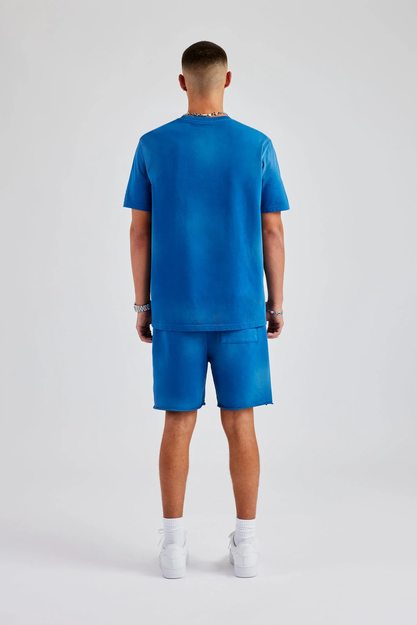 Spray Washed T-Shirt & Short Set - Blue - Image 4