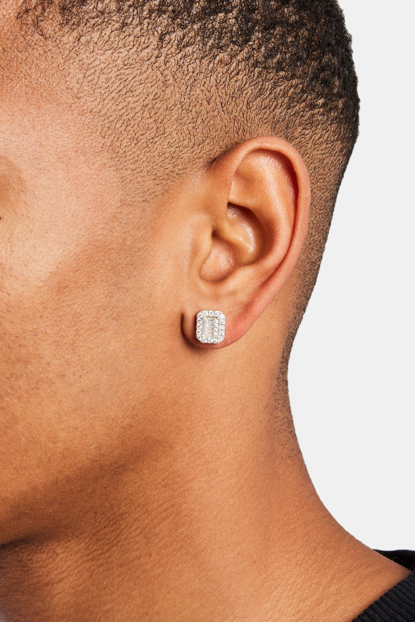 Square Baguette Cluster Stud Earrings - 10mm - Image 2