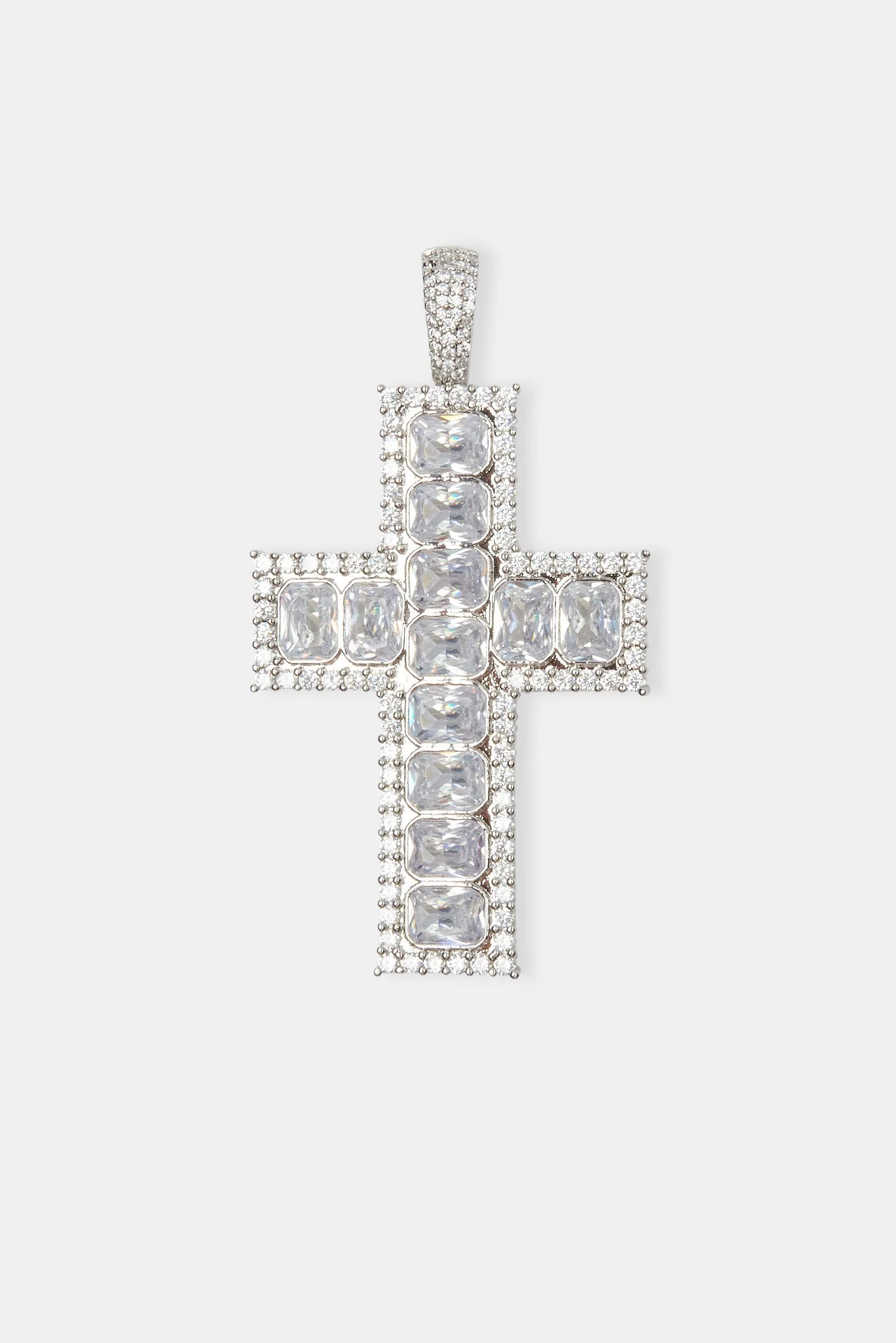 Square Baguette Cross Pendant - White - Image 2