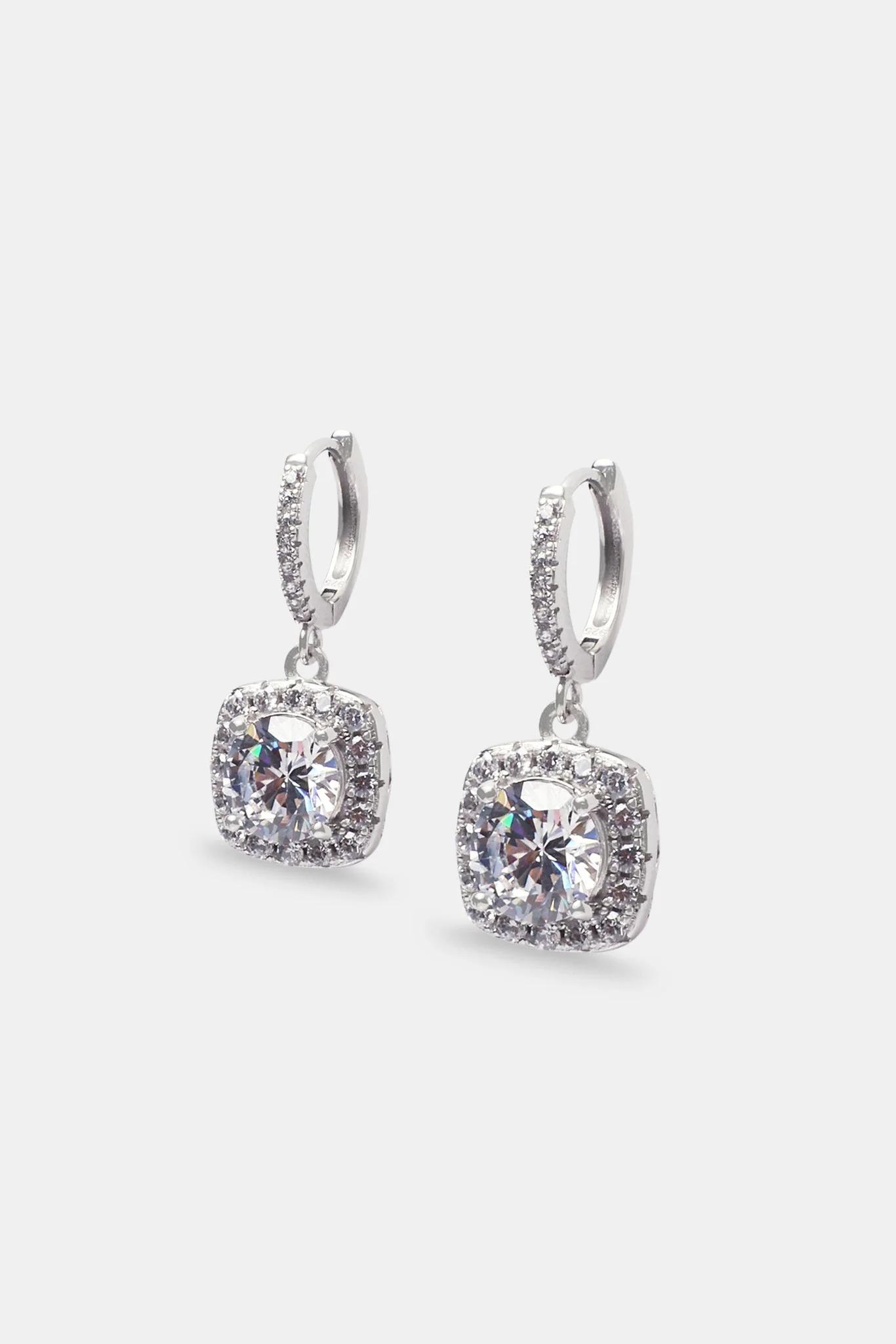 Square Drop Earrings - White - 25mm