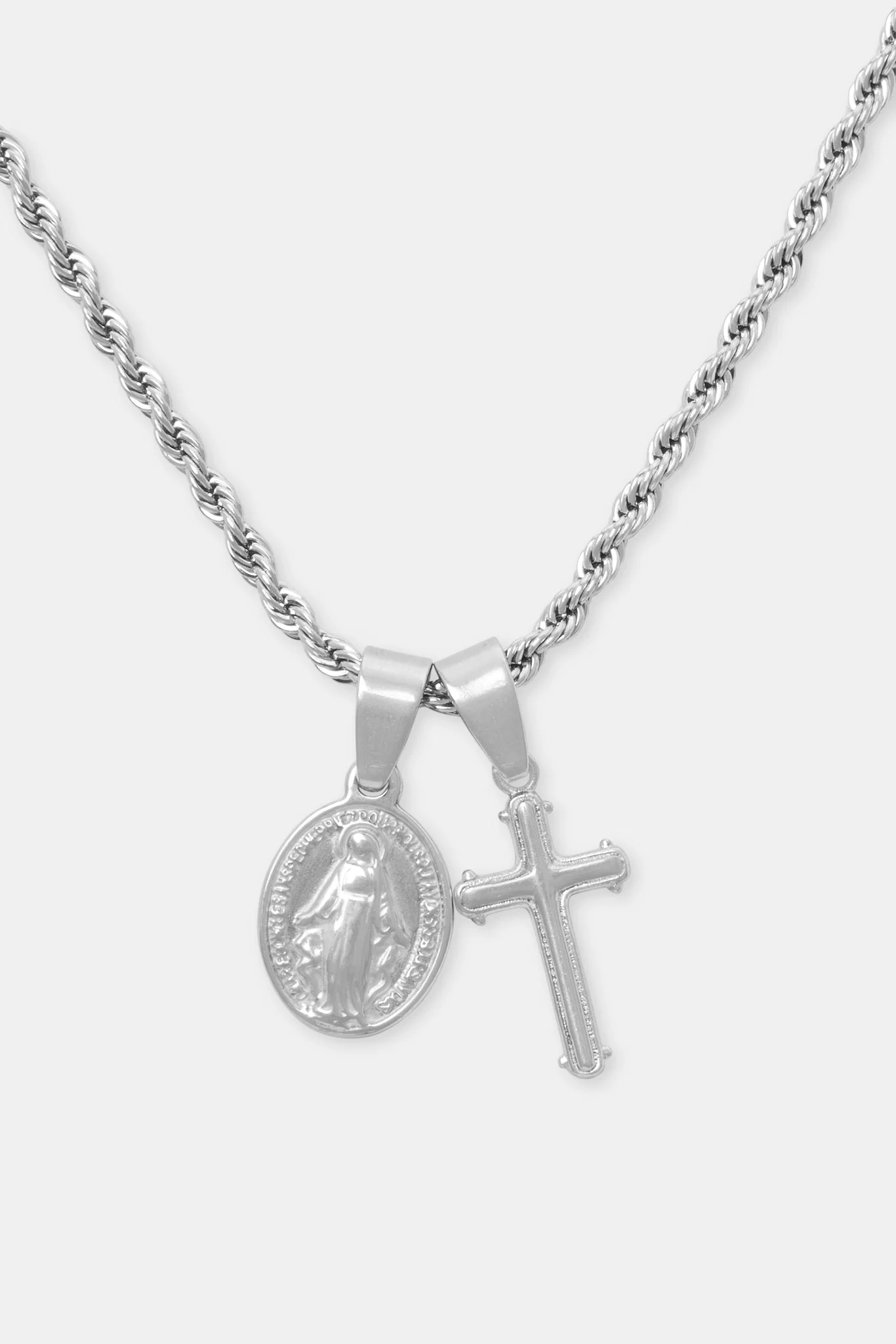 St Christopher & Cross Necklace - White - Image 2