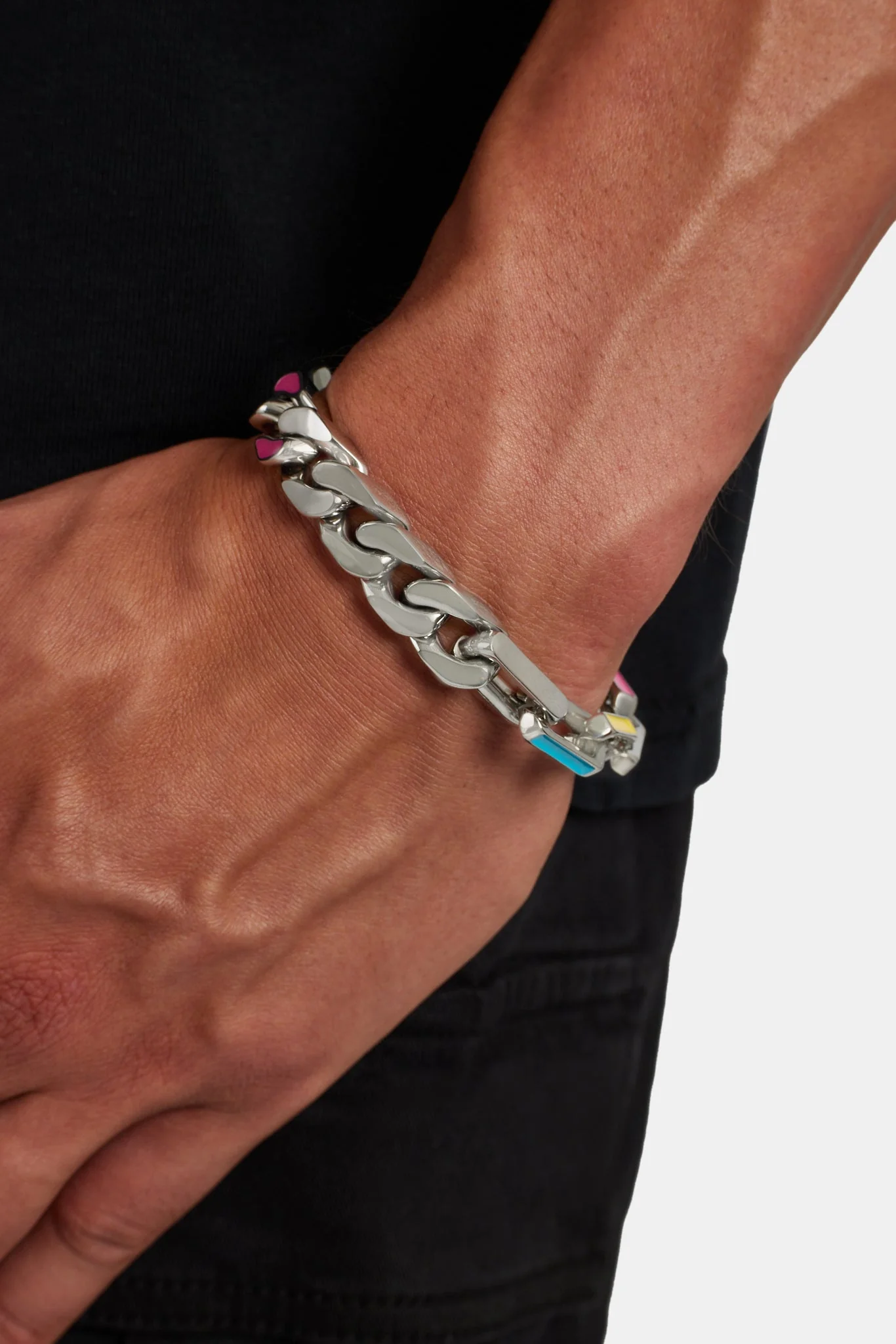 Colour Enamel Cuban and Link Mix Bracelet - Image 2